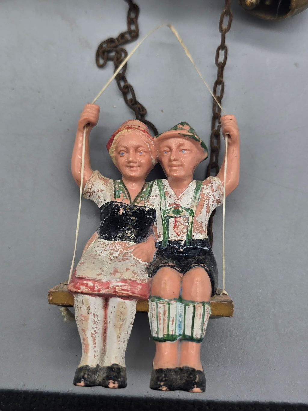 Rare Vintage German Black Forest Chalet Cuckoo Clock w/ Swinging Couple, Bells & Key – Untested