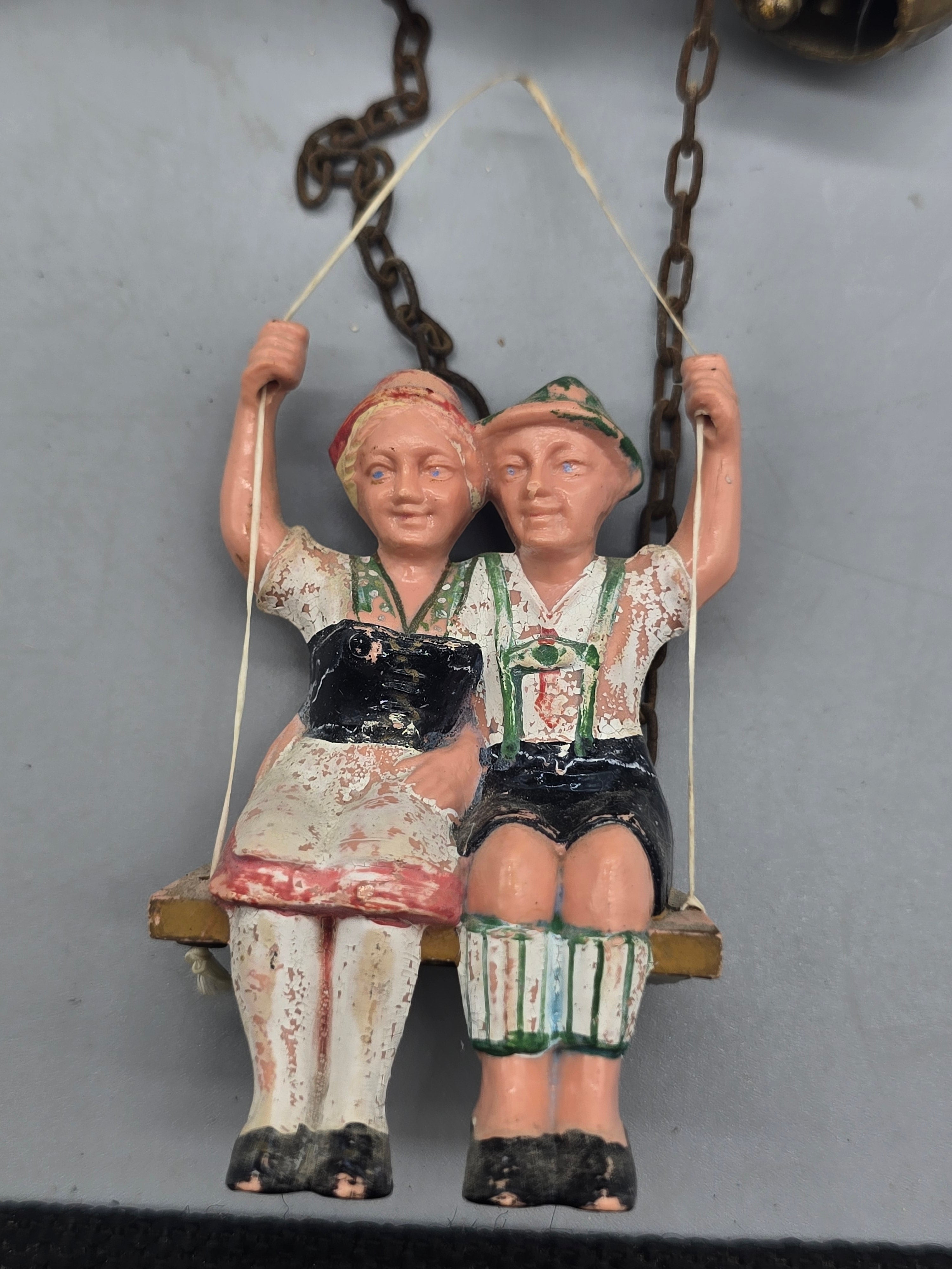 Rare Vintage German Black Forest Chalet Cuckoo Clock w/ Swinging Couple, Bells & Key – Untested