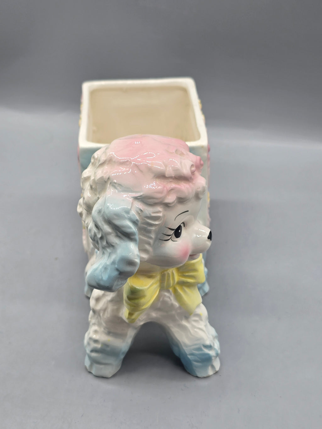 Vintage Ceramic Spaghetti Poodle Pull Wagon Planter Alphabet Block "A" Nursery Japan