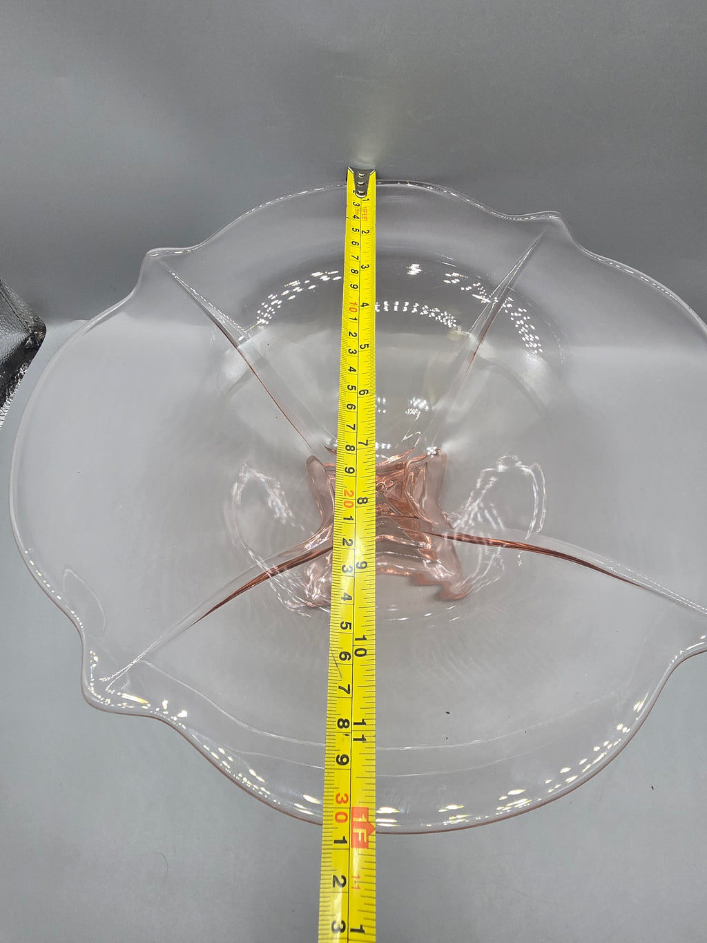 Vintage Pink Depression Glass Pedestal Console Bowl Ruffled Scalloped Edge Centerpiece