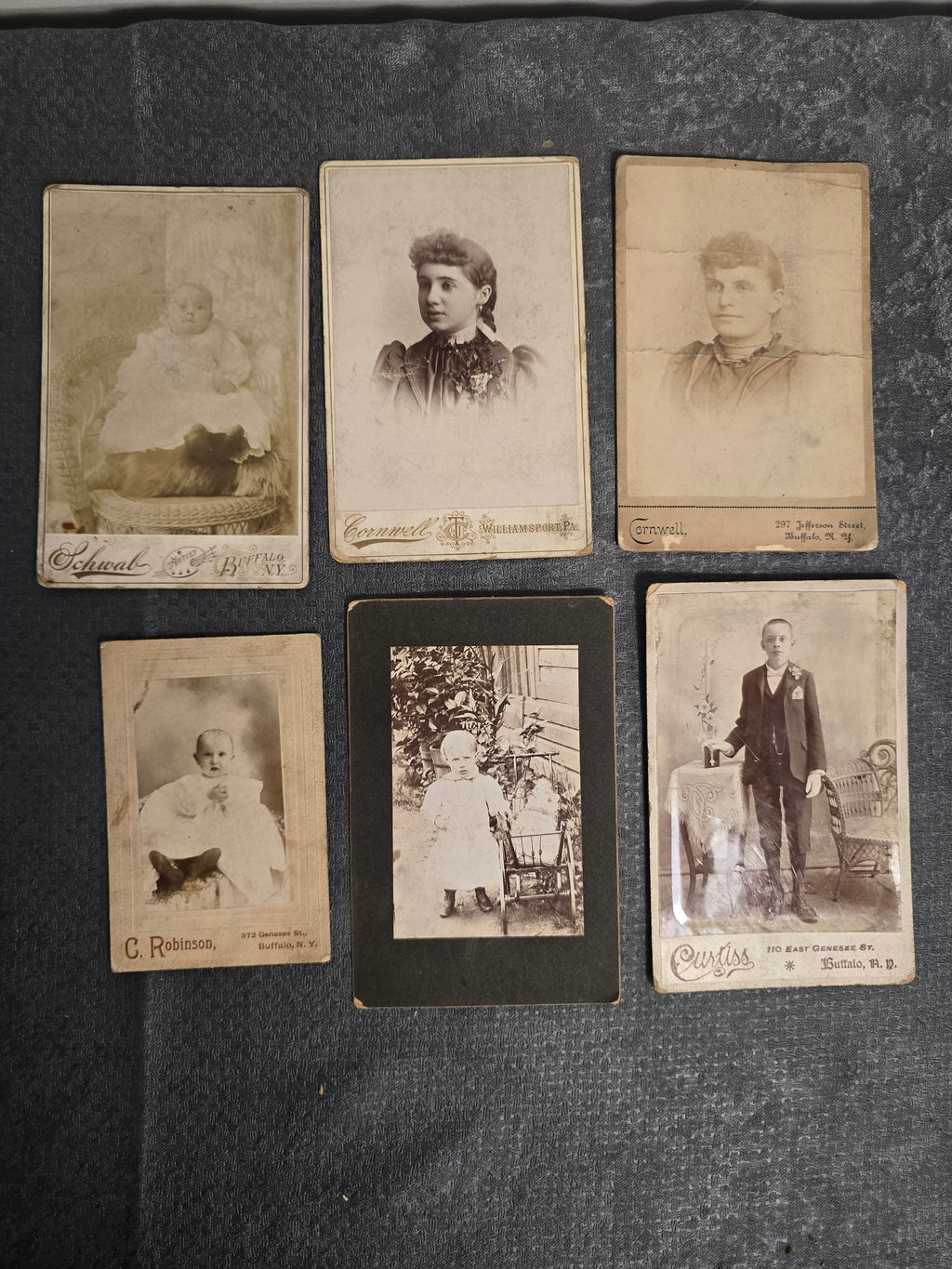 Lot of 6 Antique Cabinet Cards & Early Portrait Photographs Buffalo NY Williamsport PA Victorian Era