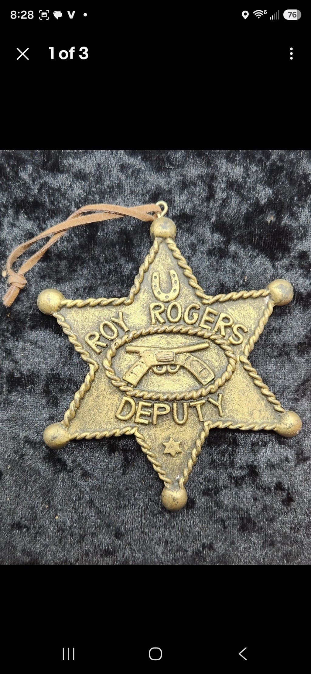 Roy Rogers Deputy Sheriff Star Badge Gold Tone Hanging Decor Western Movie