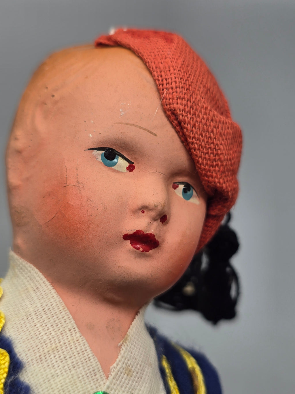 Vintage Greek Evzone Souvenir Doll Hand Painted Composition Face Traditional Folk Costume 10 Inch