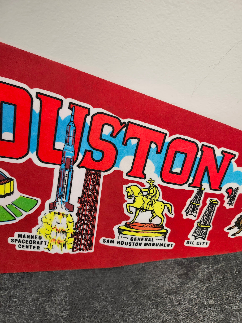 Vintage 1980 Houston Texas Felt Pennant 29” Astrodome NASA Space Center
