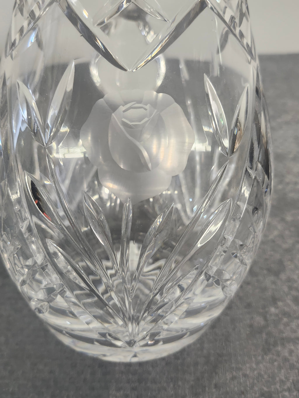 Vintage Cut Crystal Pitcher Etched Rose Floral Water Juice Vase 10"