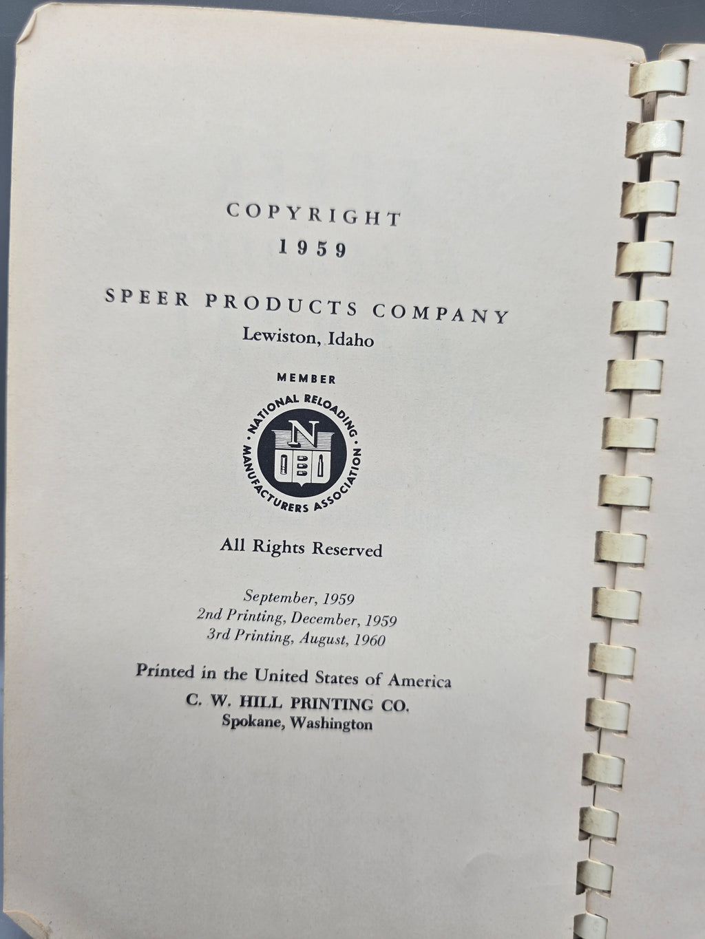 Vintage 1959 Speer Reloading Manual No. 3 Rifle & Pistol Cartridges