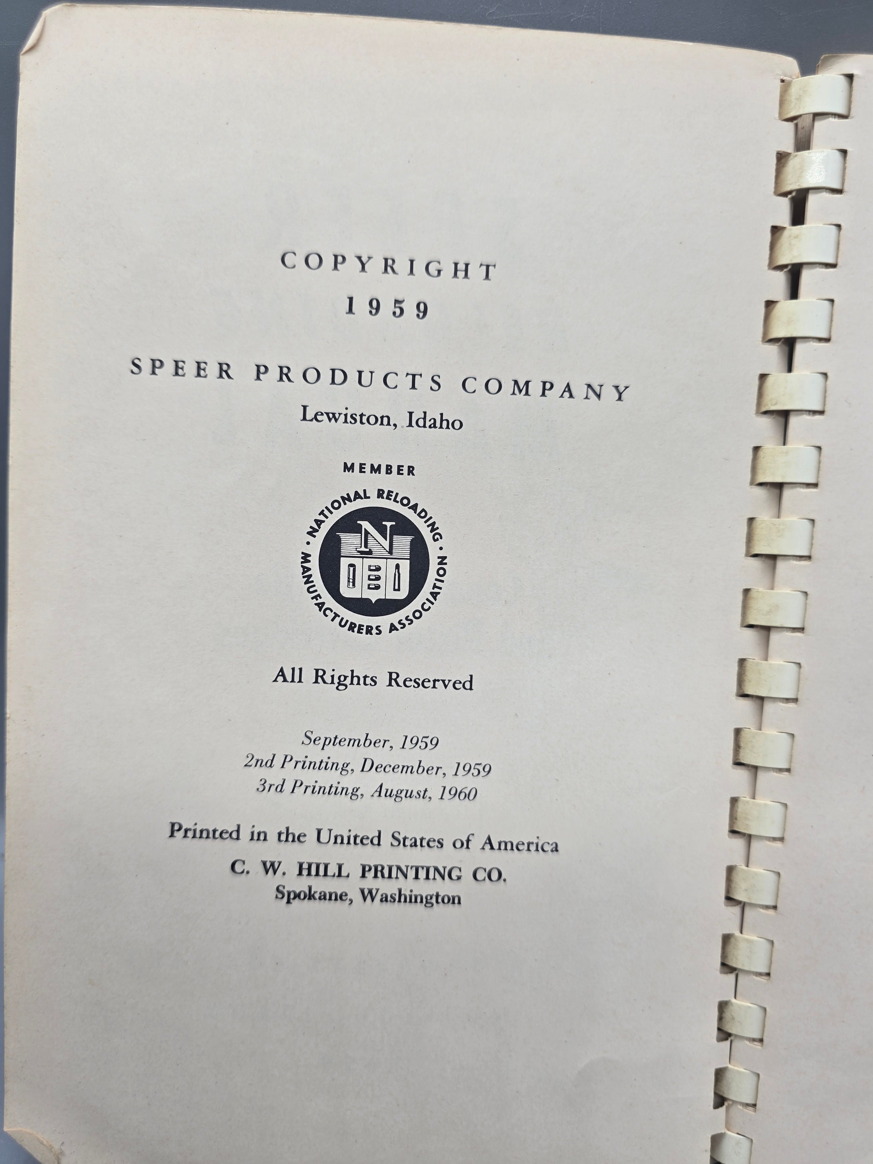 Vintage 1959 Speer Reloading Manual No. 3 Rifle & Pistol Cartridges