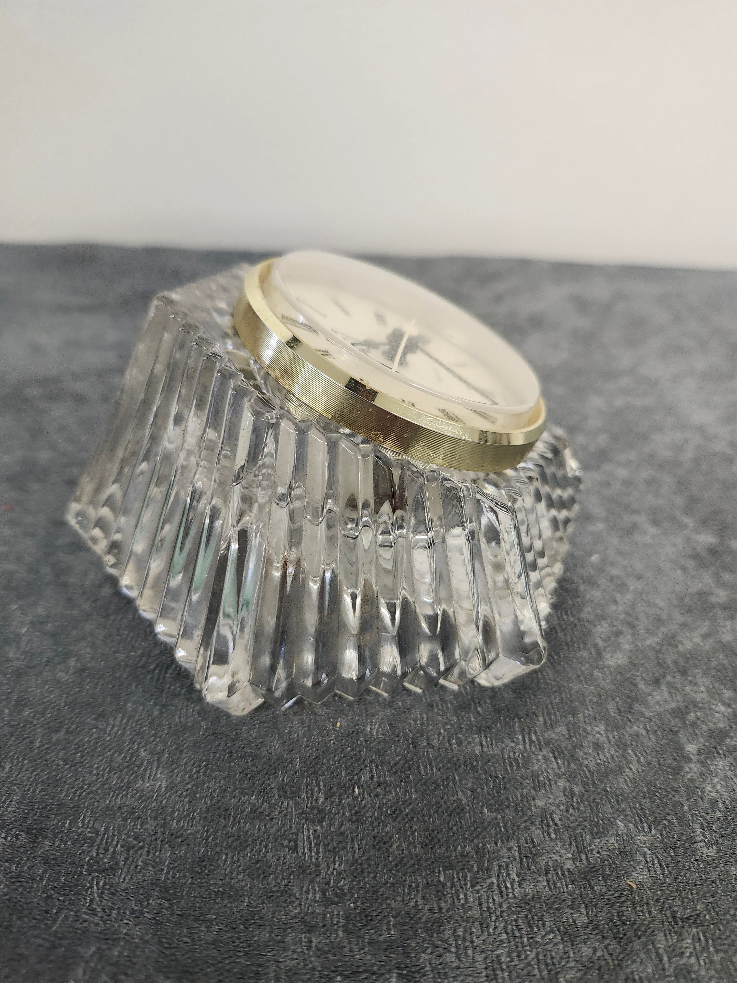 Vintage PS West Germany Quartz Crystal Glass Desk Clock Paperweight