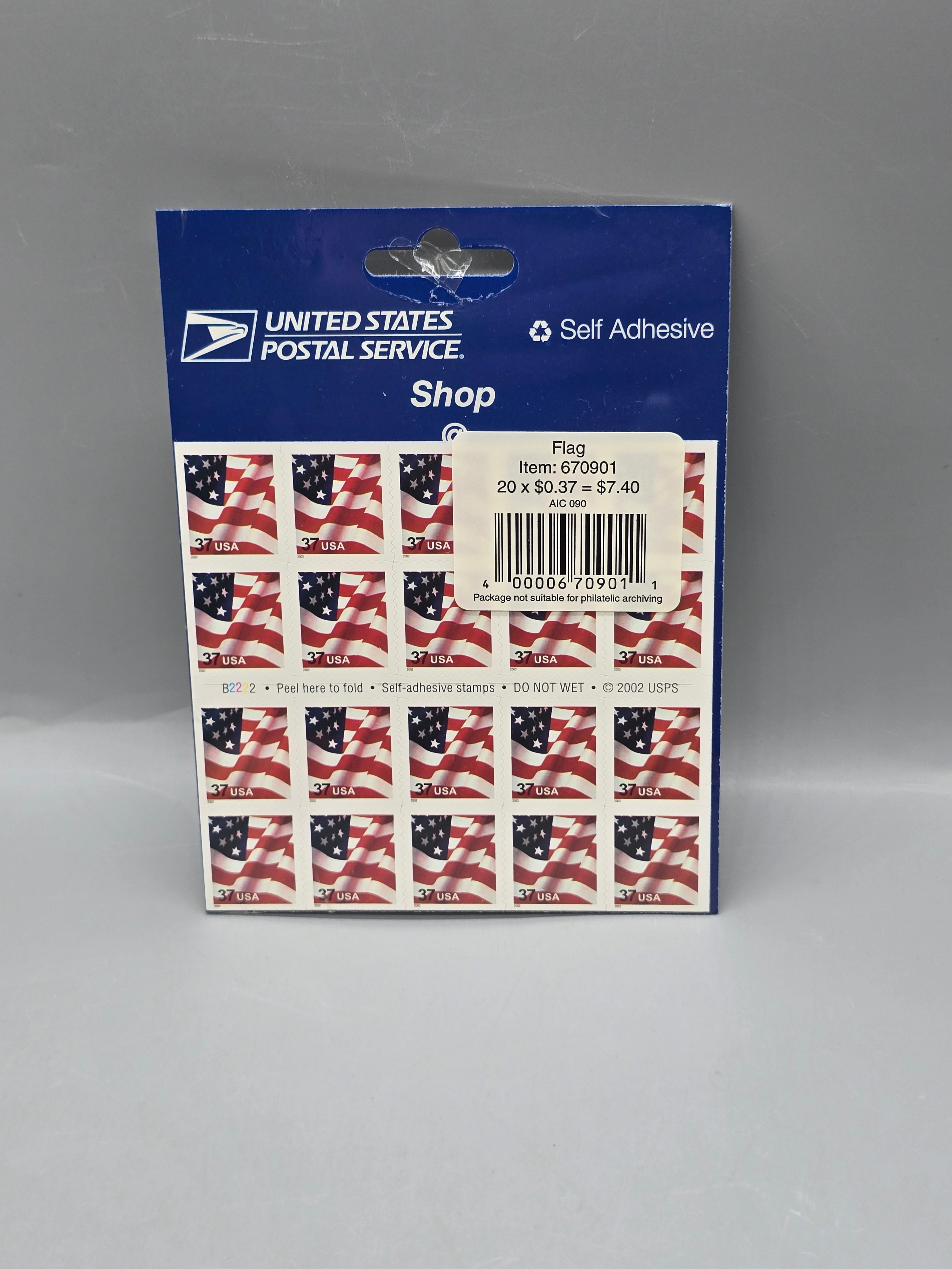 USPS 37¢ American Flag Self-Adhesive Stamp Booklet of 20 Sealed (2002)