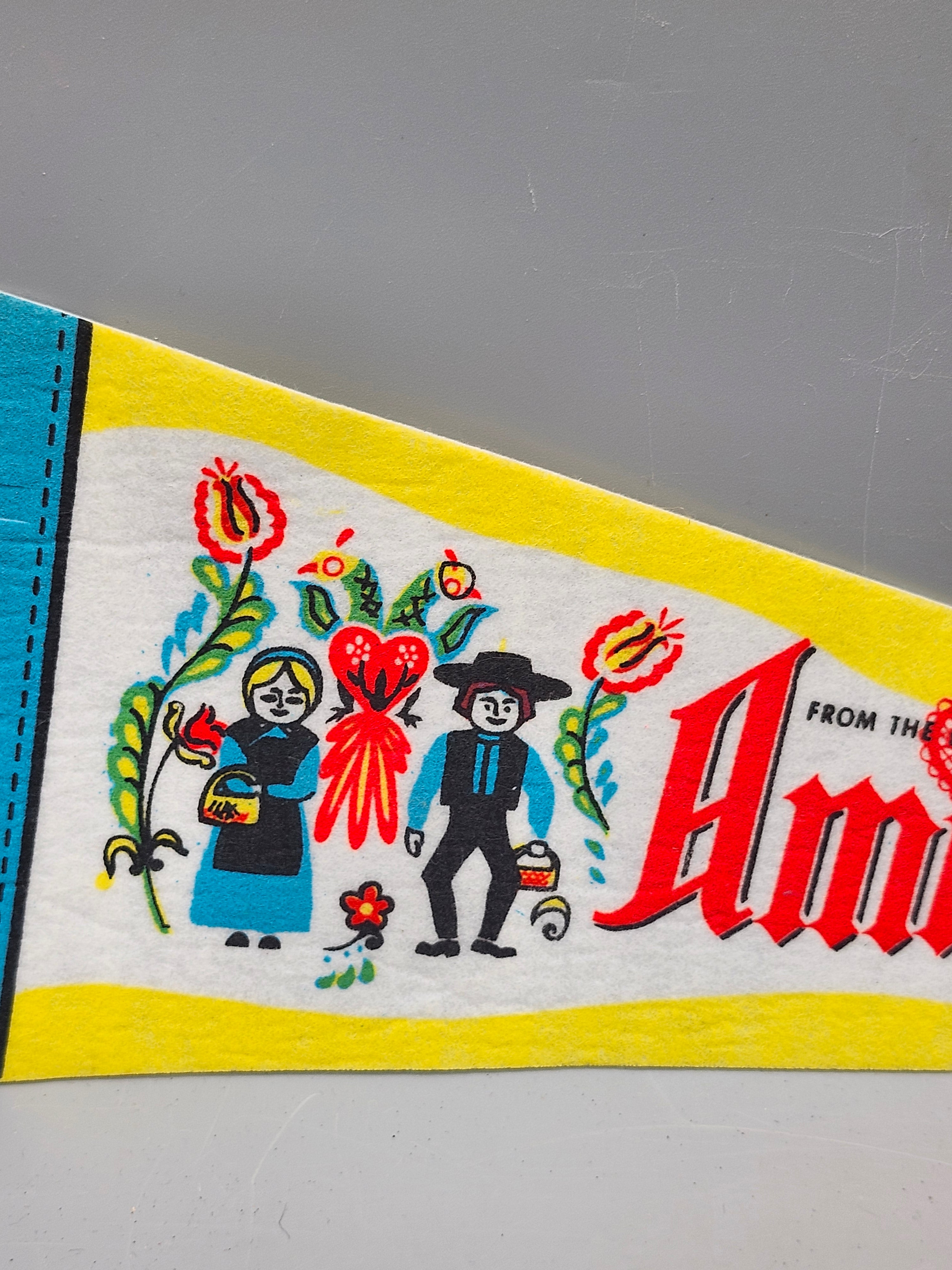 Vintage 1979 Amish Country Felt Pennant 14" Souvenir Pennsylvania Dutch