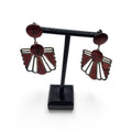 Vintage Art Deco Style Red Glitter Enamel Fan Drop Dangle Earrings