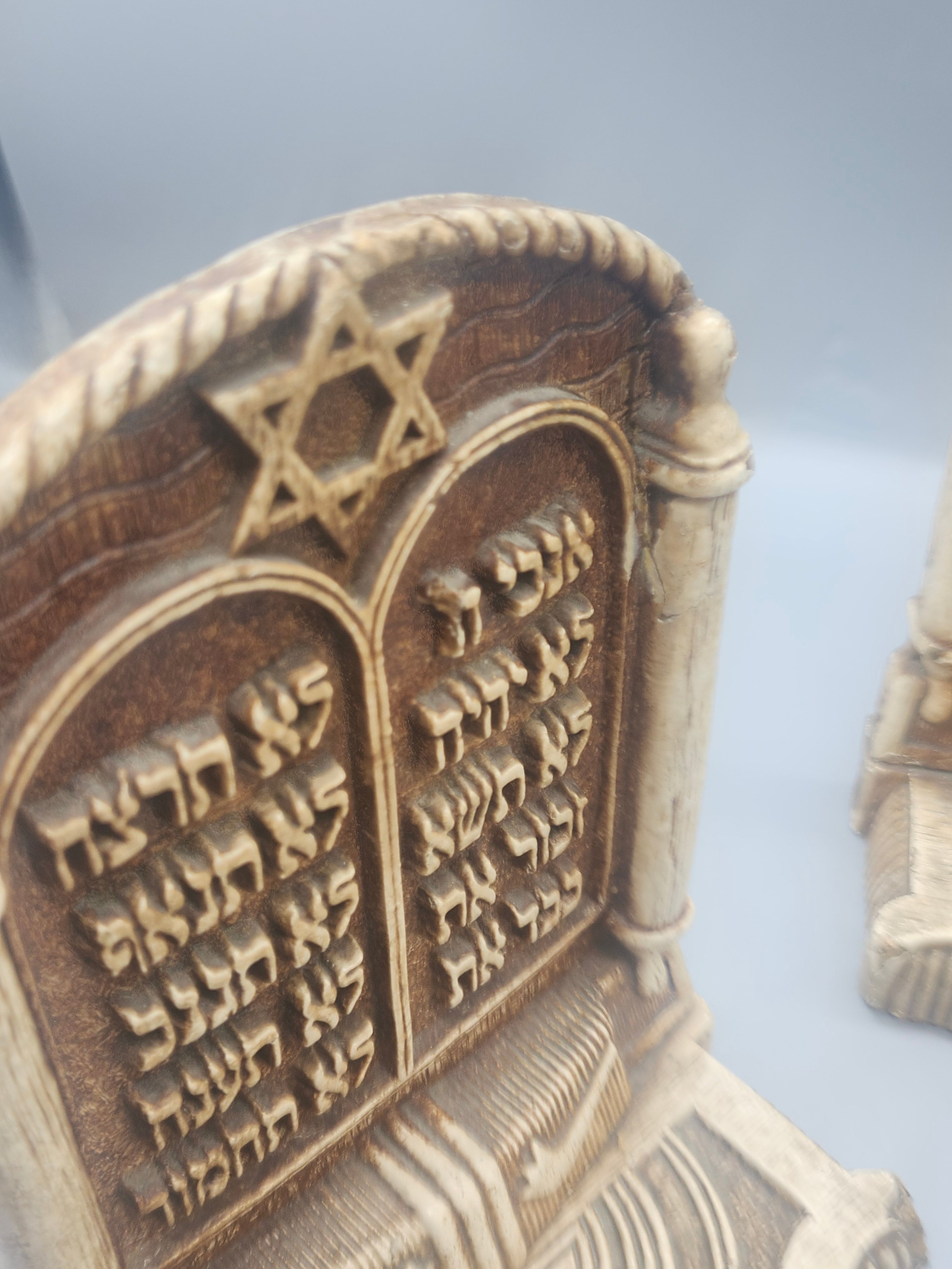 Vintage Judaica Ten Commandments Bookends Hebrew Stone Resin Set of 2