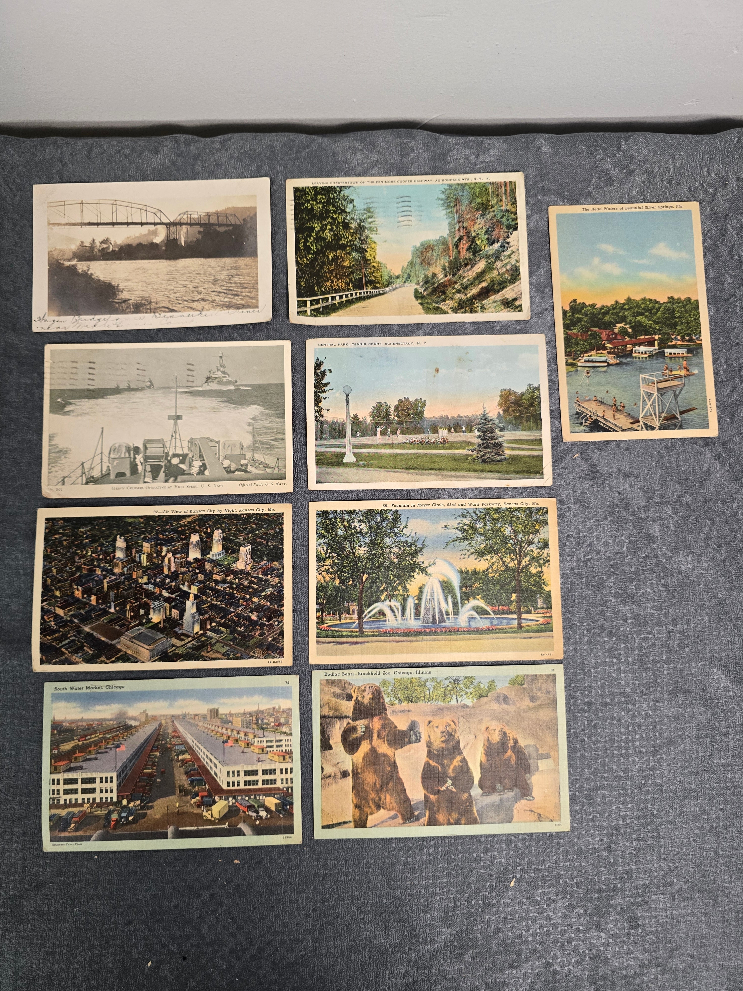 Lot of 8 Vintage Linen & Chrome Postcards WWII Navy, Scenic Views, Cities & Landmarks