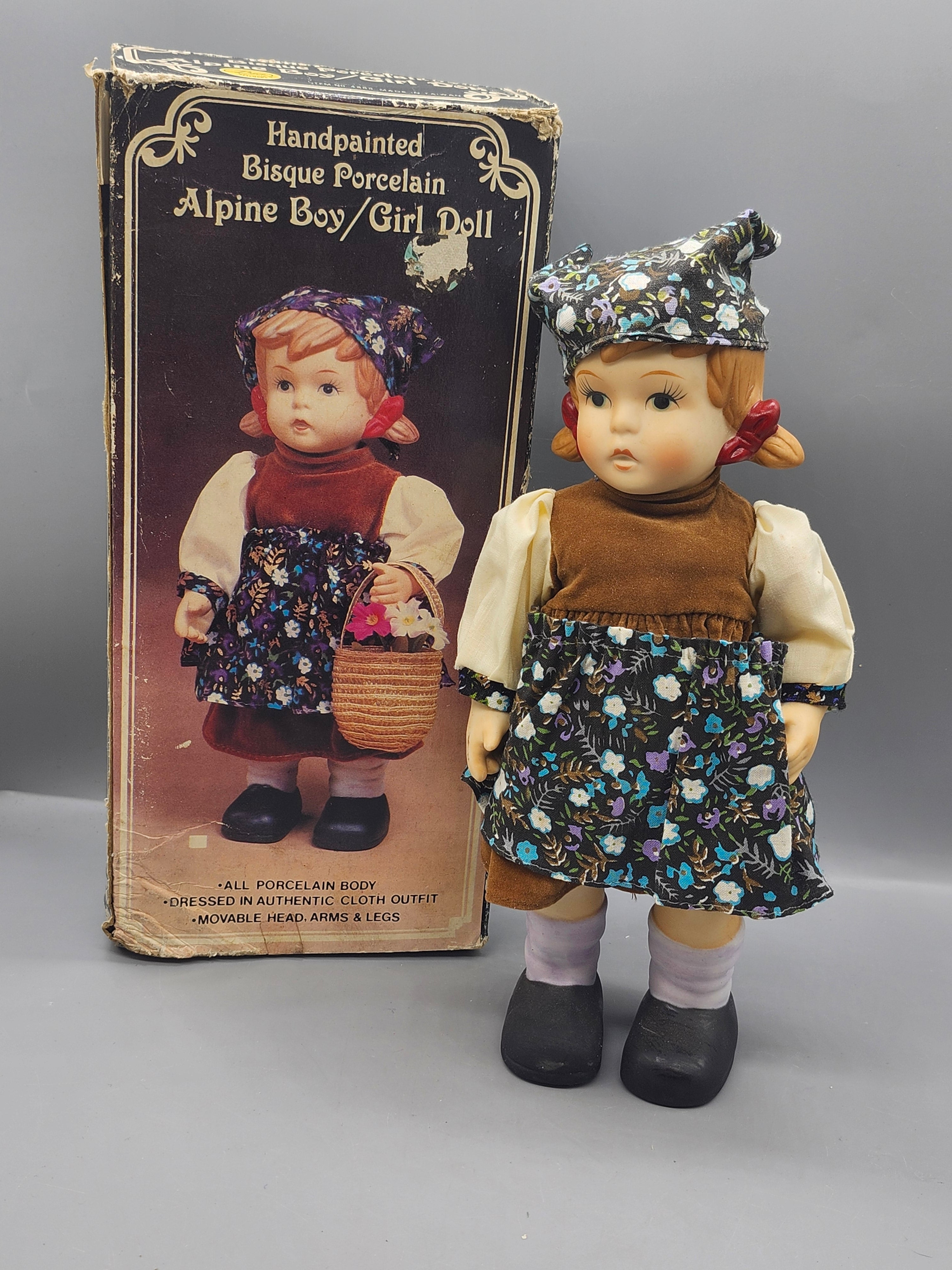 Vintage Price Products Bisque Porcelain Alpine Girl Doll 11" w/ Box