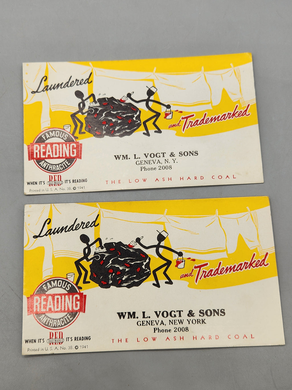 1941 Reading Anthracite Coal Advertising Blotters – Wm. L. Vogt & Sons NY