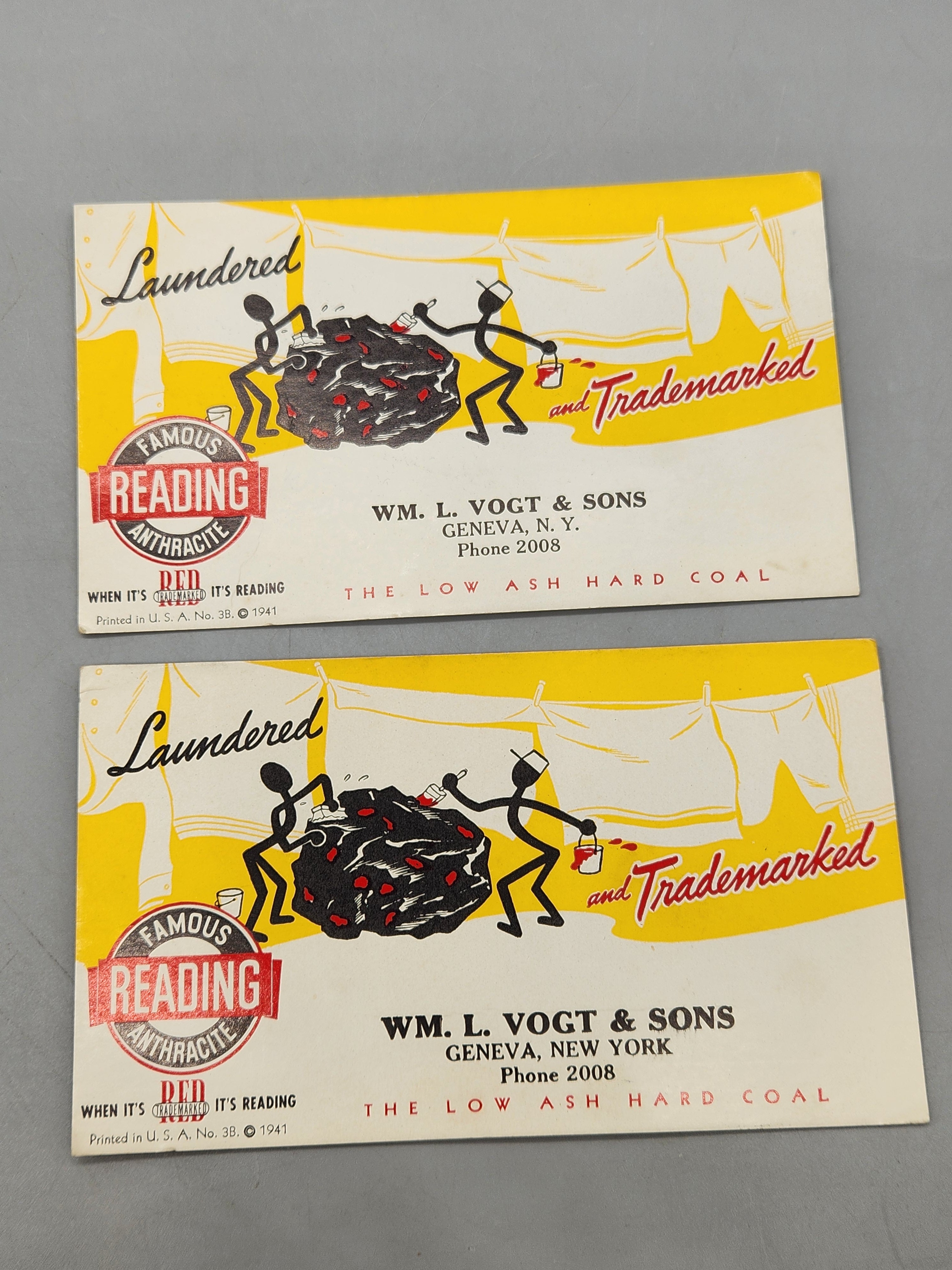 1941 Reading Anthracite Coal Advertising Blotters – Wm. L. Vogt & Sons NY