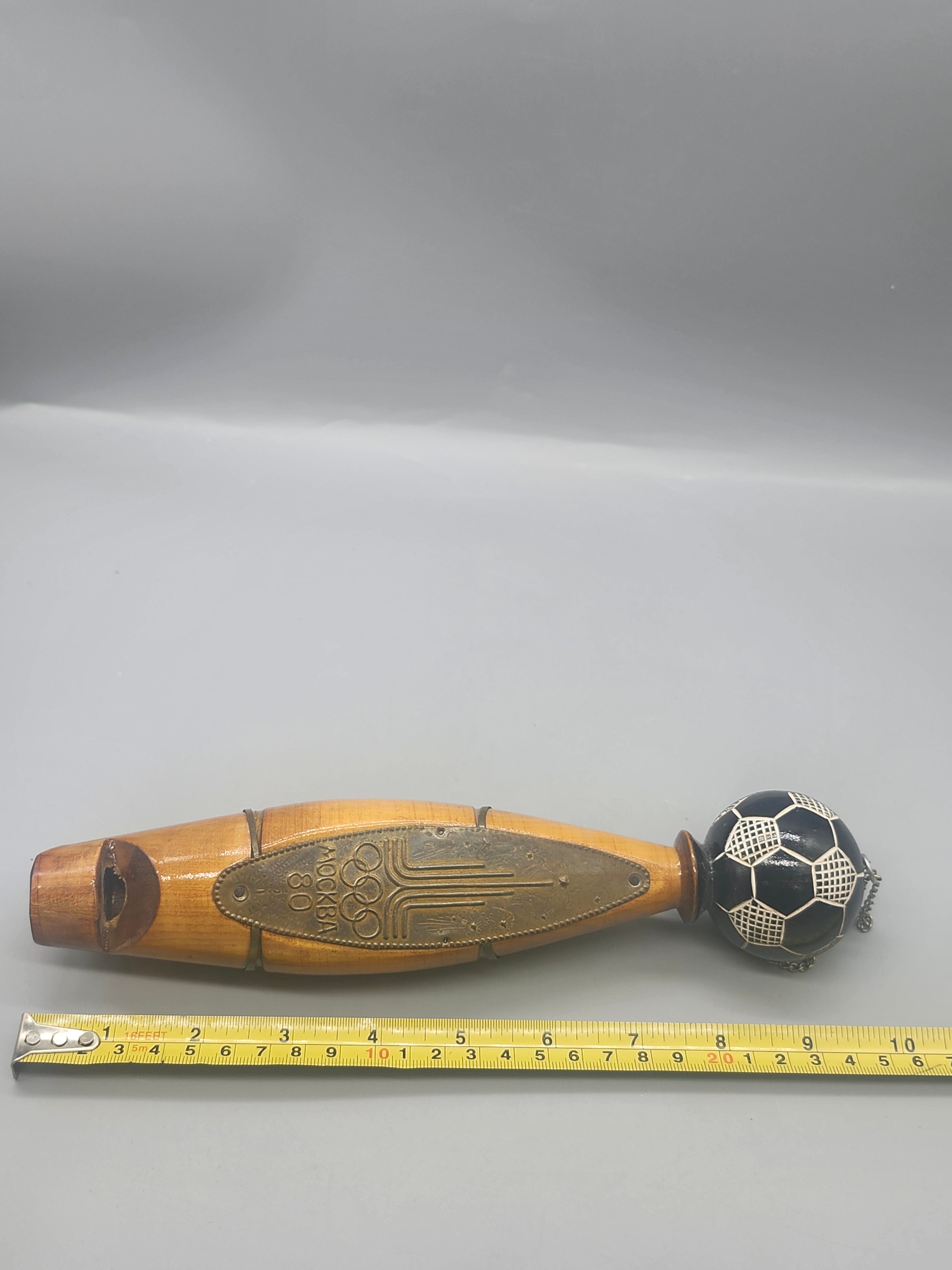 Vintage Moscow 1980 Olympics Wooden Whistle USSR Soccer Ball Olympic Souvenir