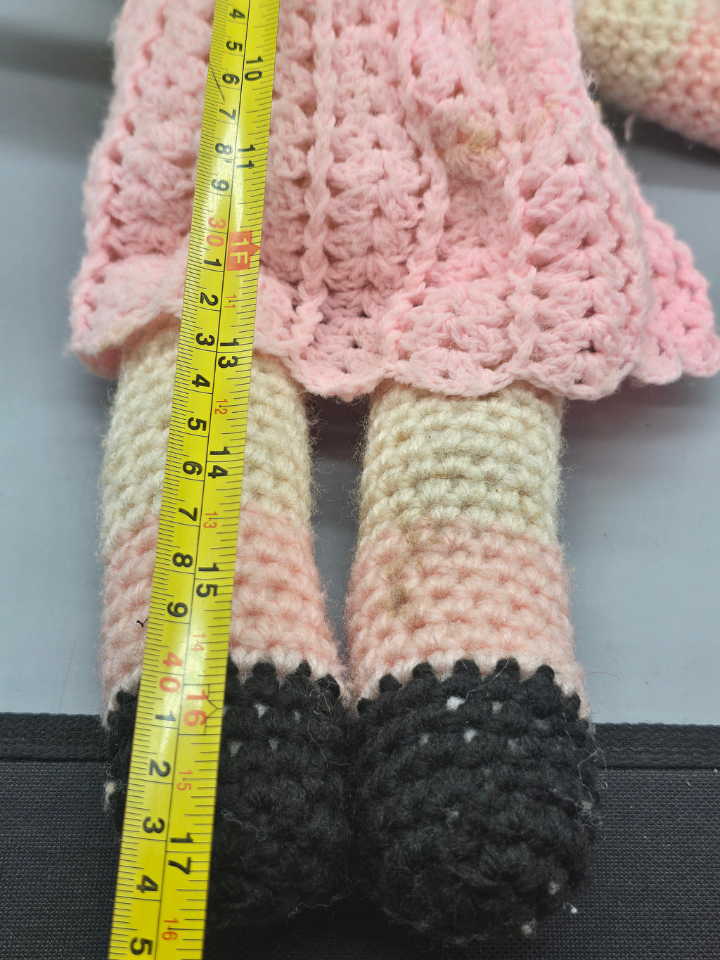 Handmade Crochet Pig Doll – Pink Dress – Blonde Yarn Hair – 17" Plush Collectible