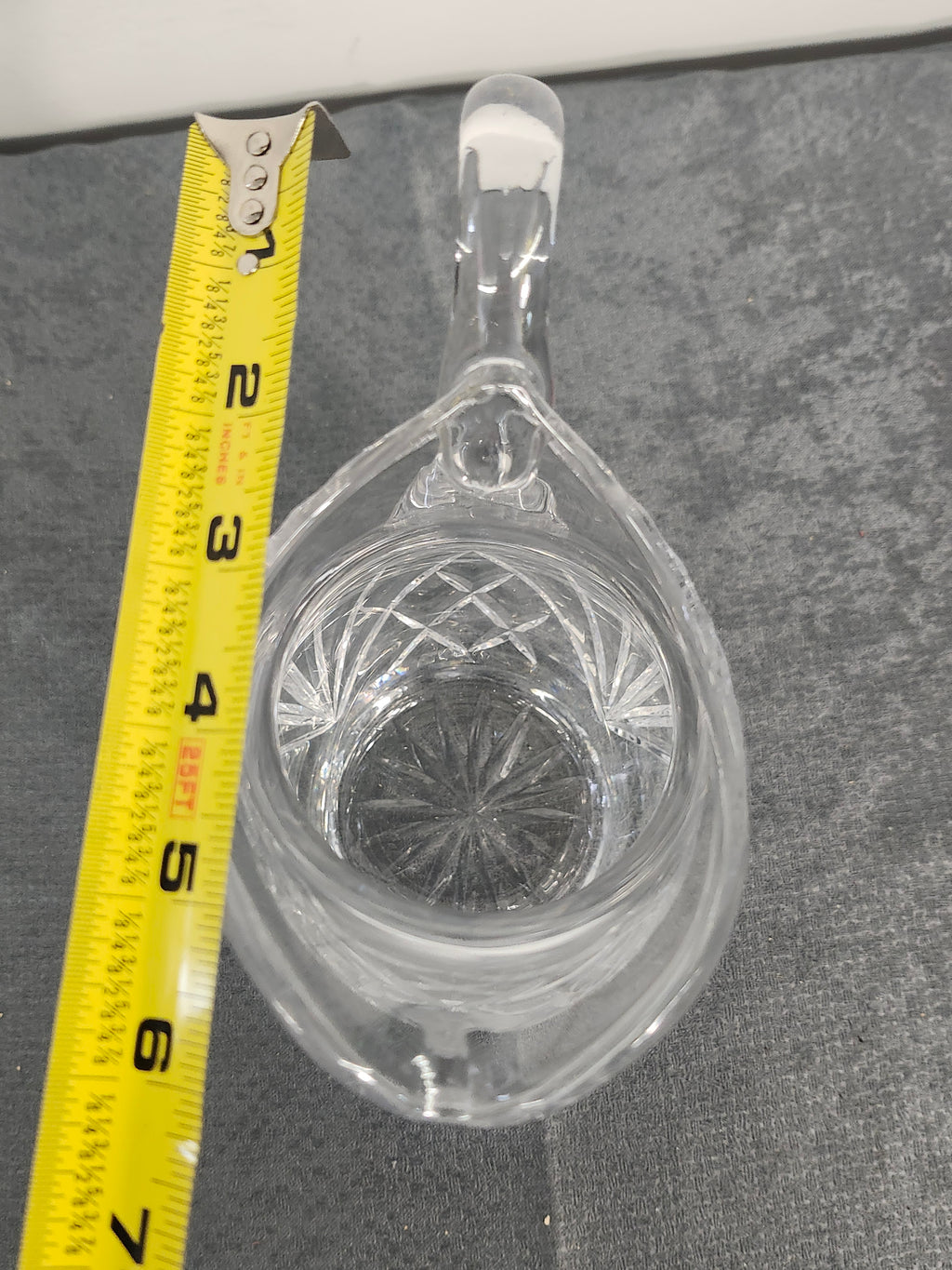 Vintage Cut Crystal Pitcher Etched Rose Floral Water Juice Vase 10"