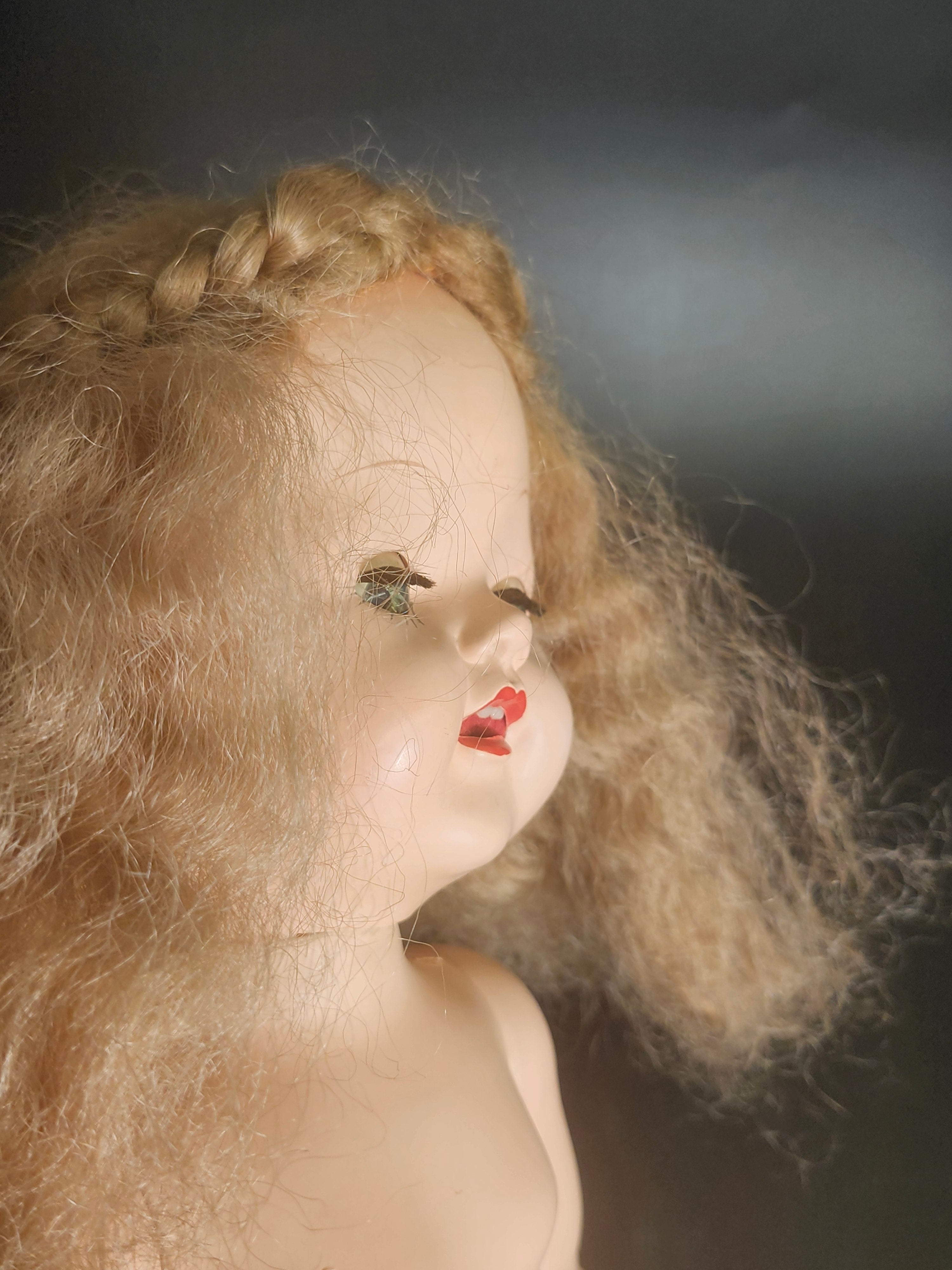Vintage Mid-Century Sleep-Eye Doll with Rooted Blonde Hair & Sound Box