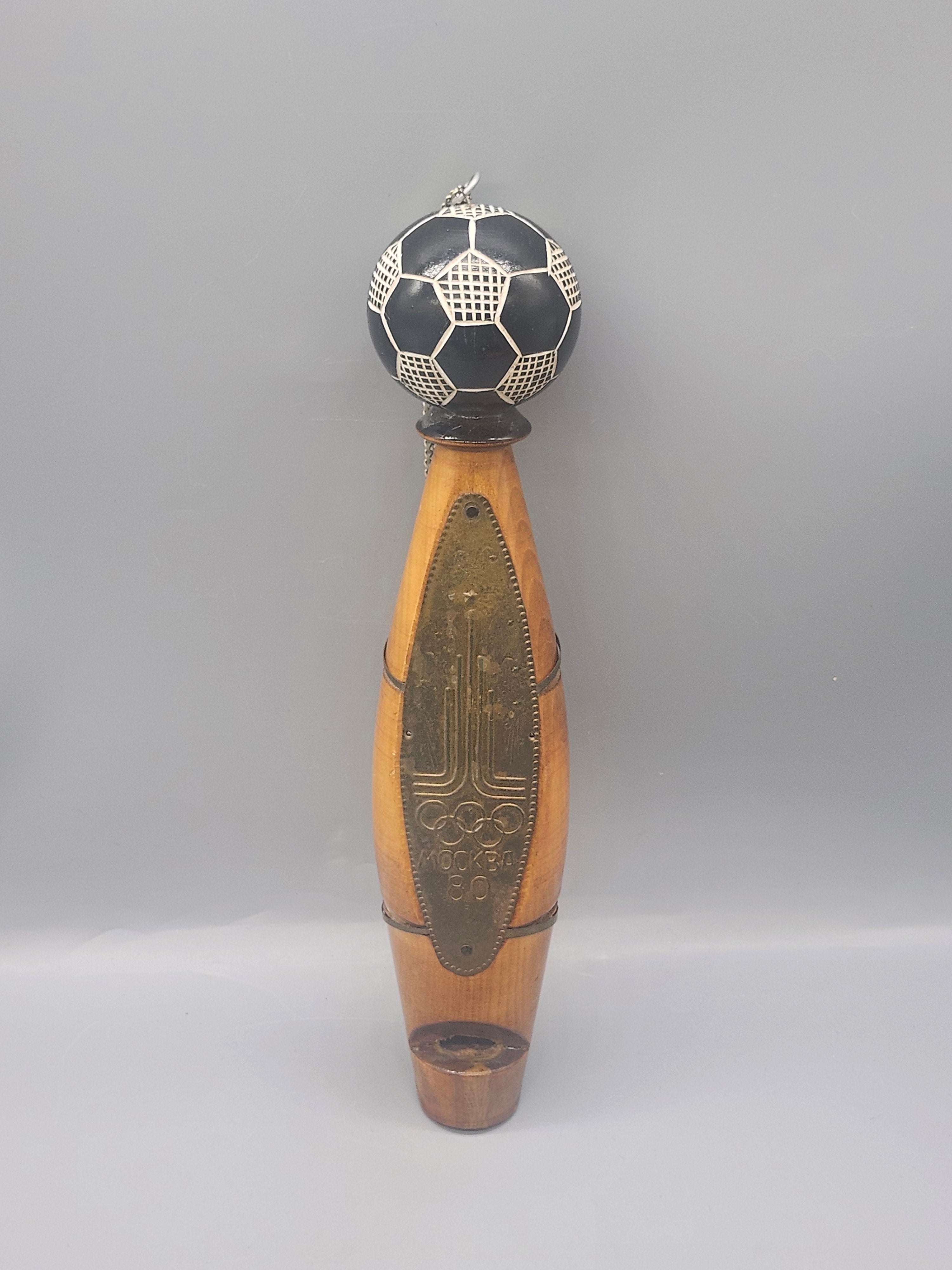 Vintage Moscow 1980 Olympics Wooden Whistle USSR Soccer Ball Olympic Souvenir