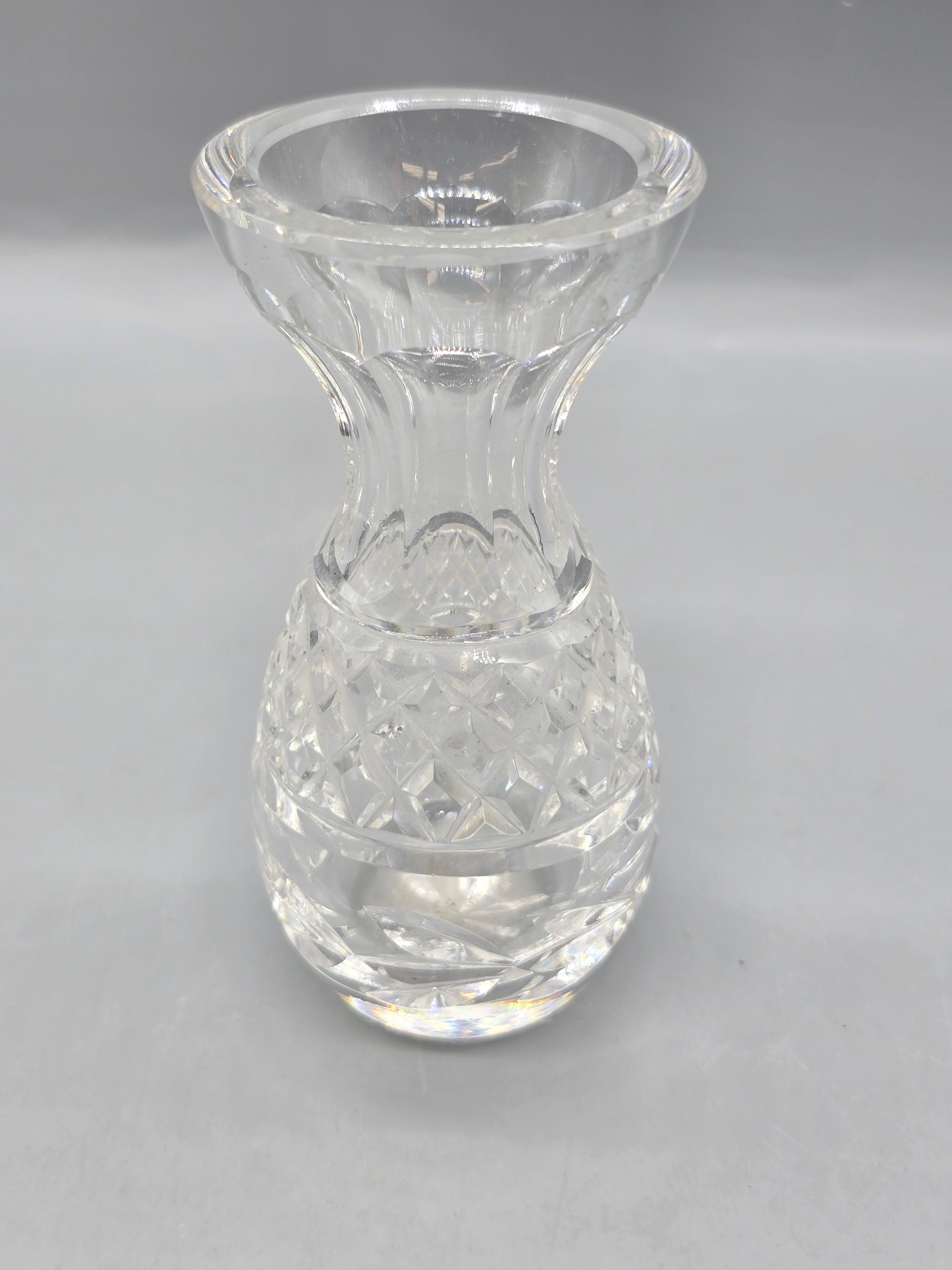 Vintage Clear Cut Crystal Bud Vase – Elegant Diamond Cut Glass Floral Vase