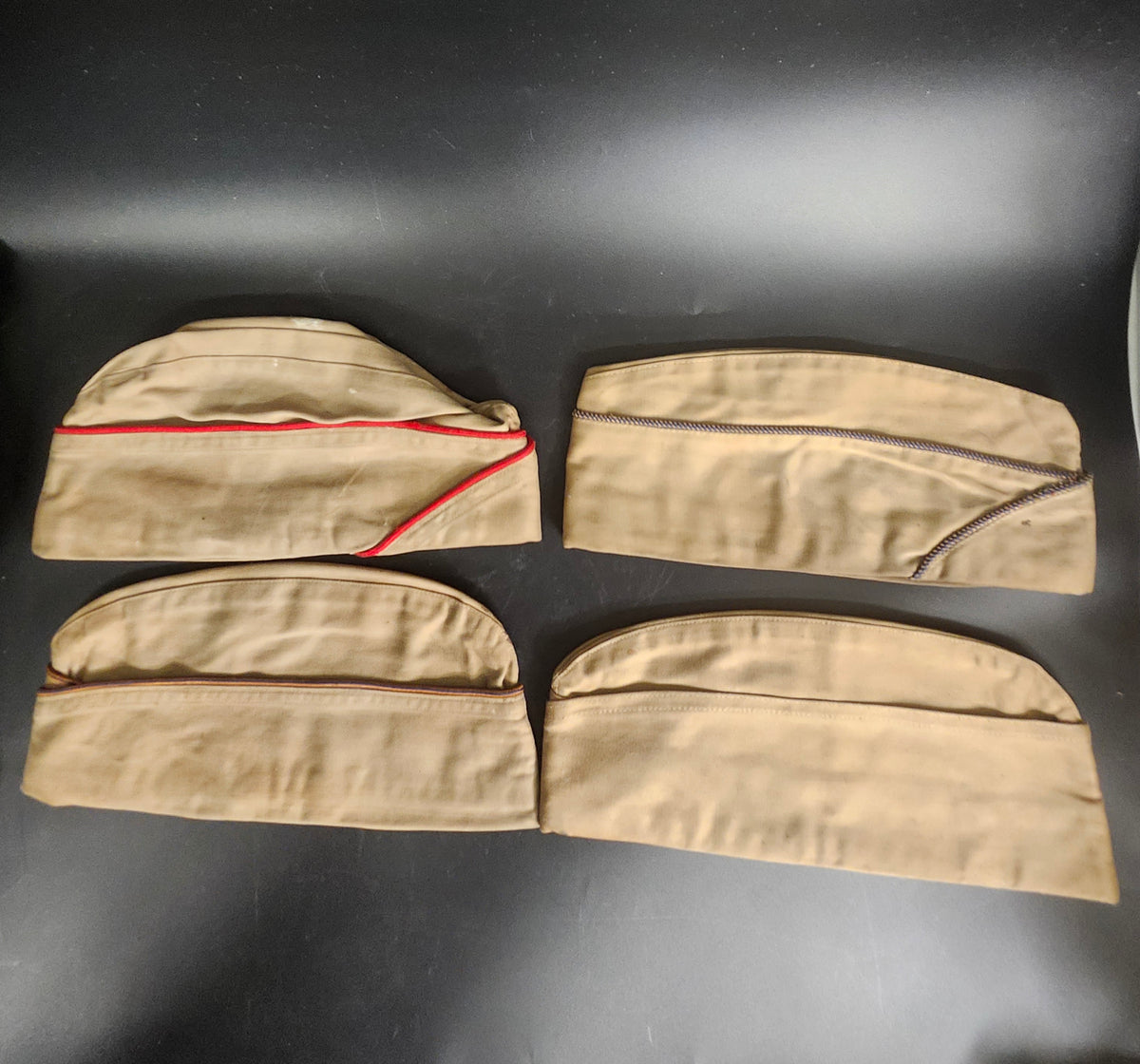 Vintage US Military Overseas Garrison Cap Lot of 4 Khaki Cotton WWII Korea Era
