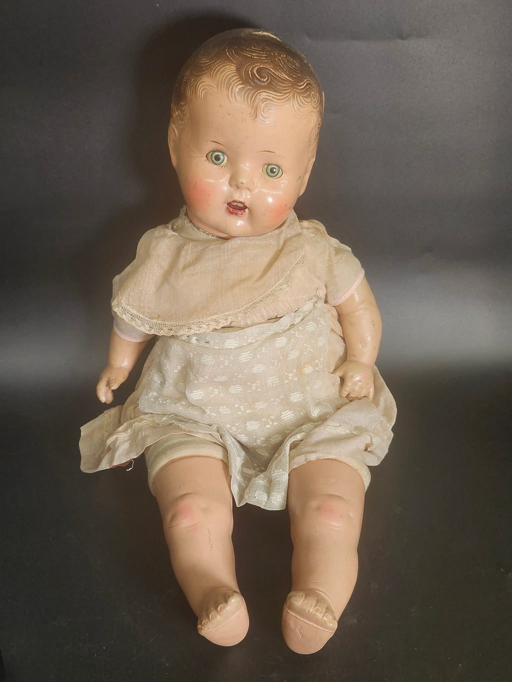 Vintage 1930s Composition Baby Doll 21” Sleep Eyes Teeth Original Clothing