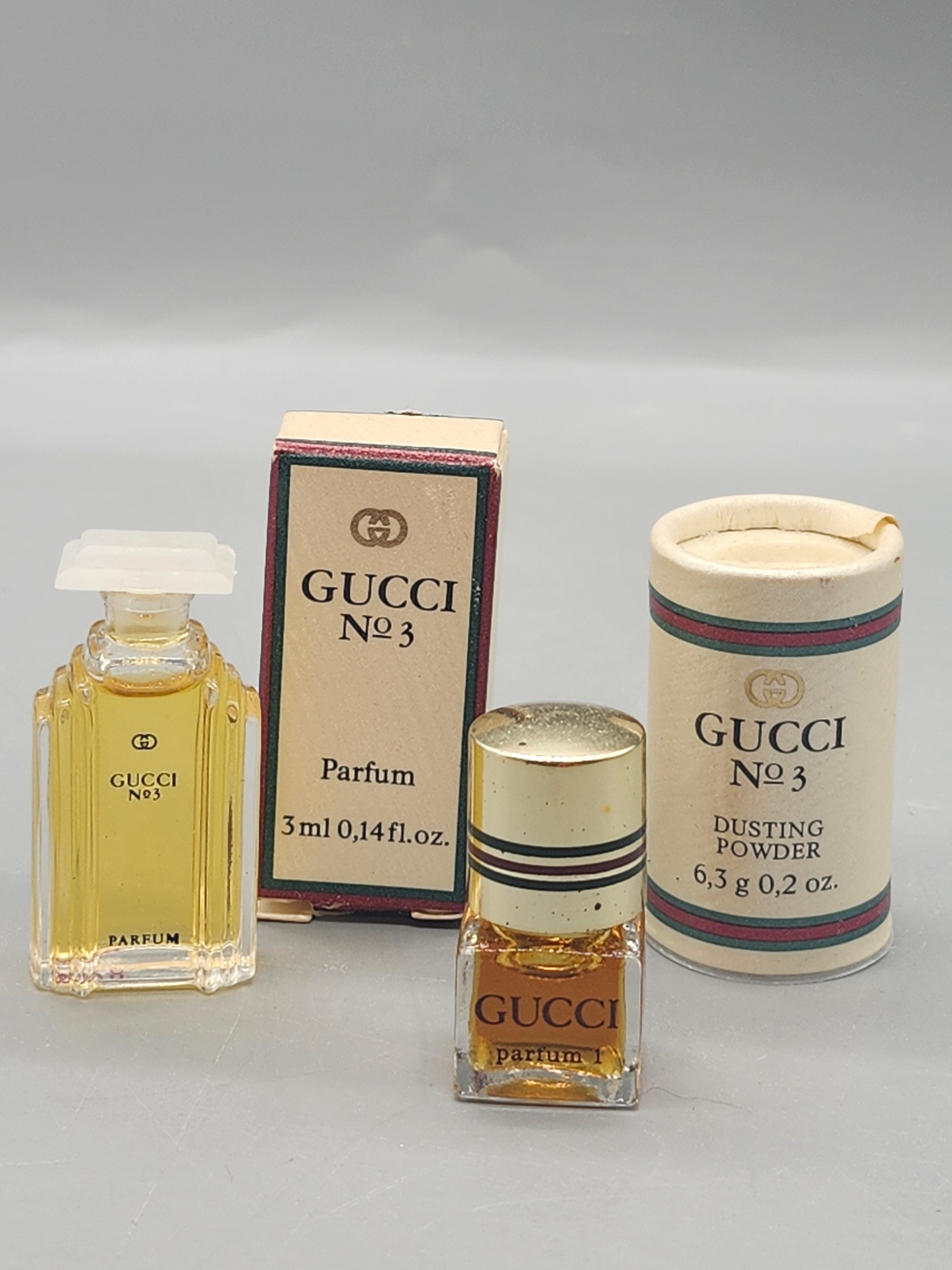 Vintage Gucci No. 1 & No. 3 Mini Perfume Lot Parfum Dusting Powder w/ Box