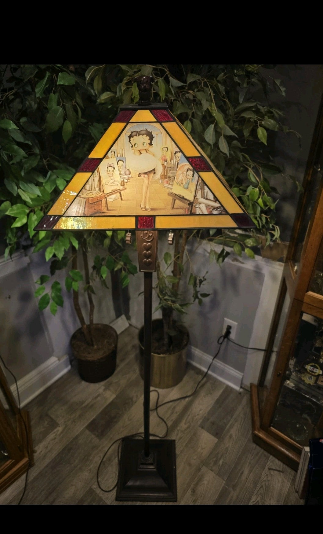 Rare 64” Betty Boop Stained Glass Floor Lamp 4 Scene Panels HTF