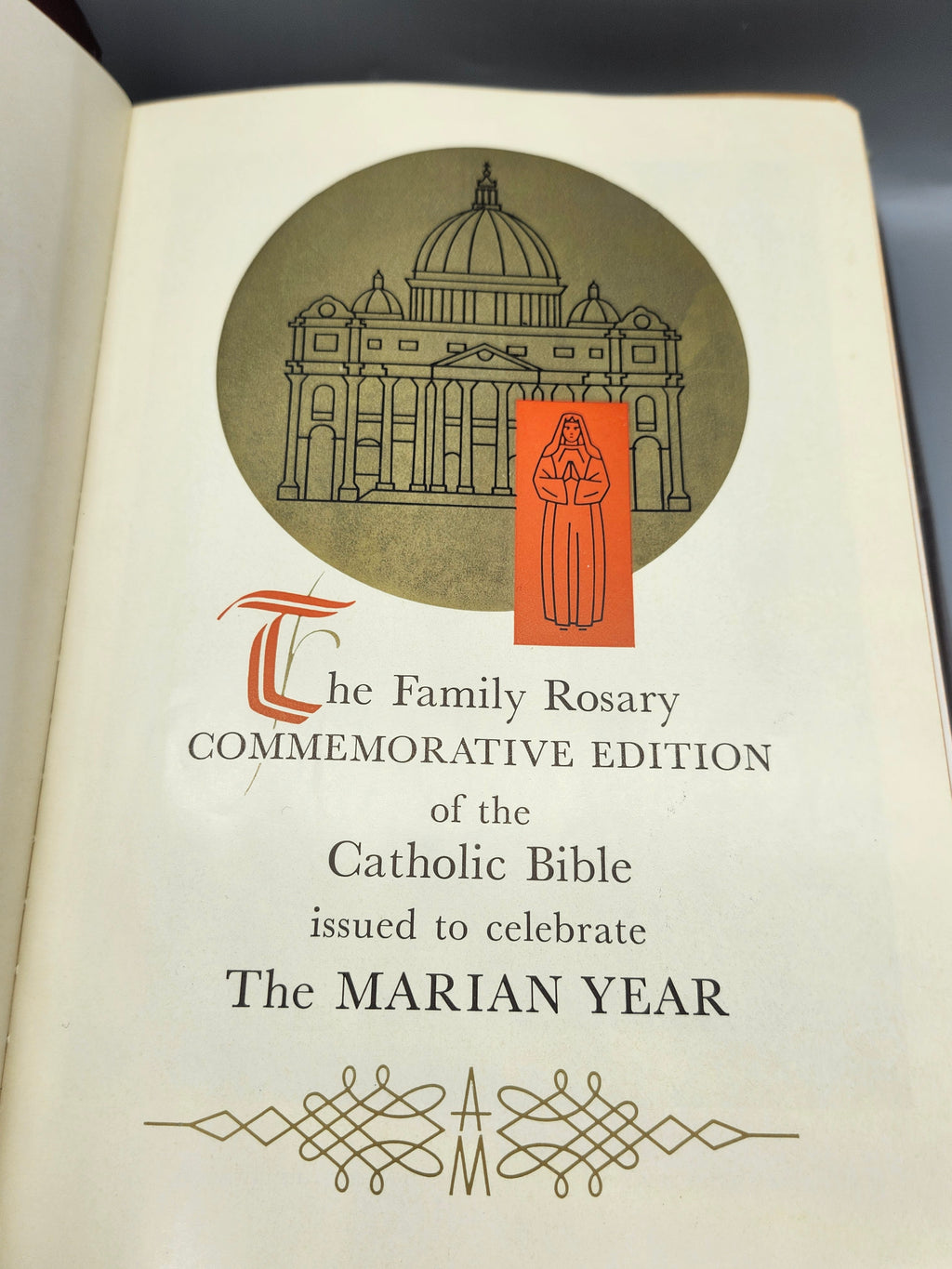 Vintage Family Rosary Catholic Bible Marian Year Edition Leatherette Illustrated