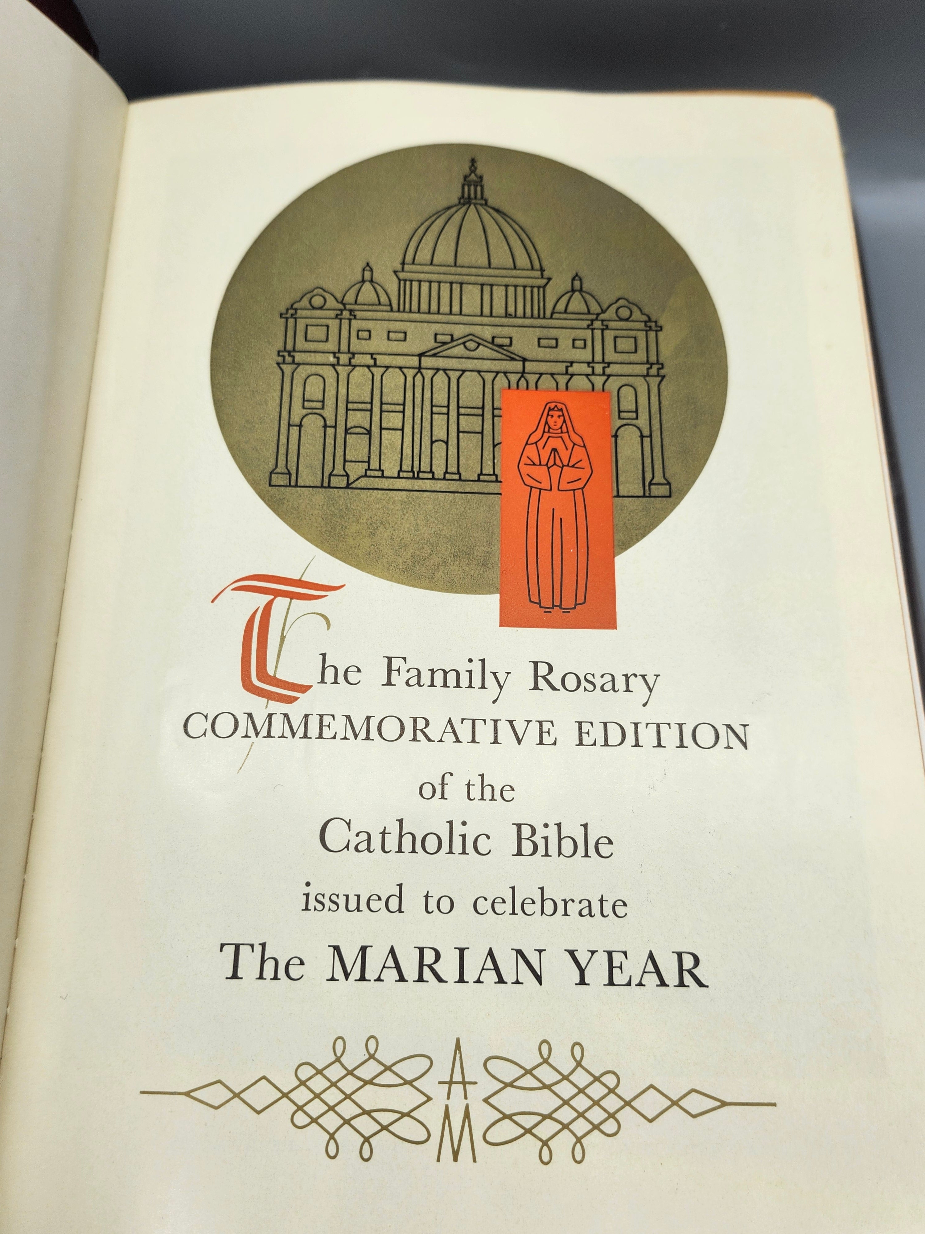 Vintage Family Rosary Catholic Bible Marian Year Edition Leatherette Illustrated