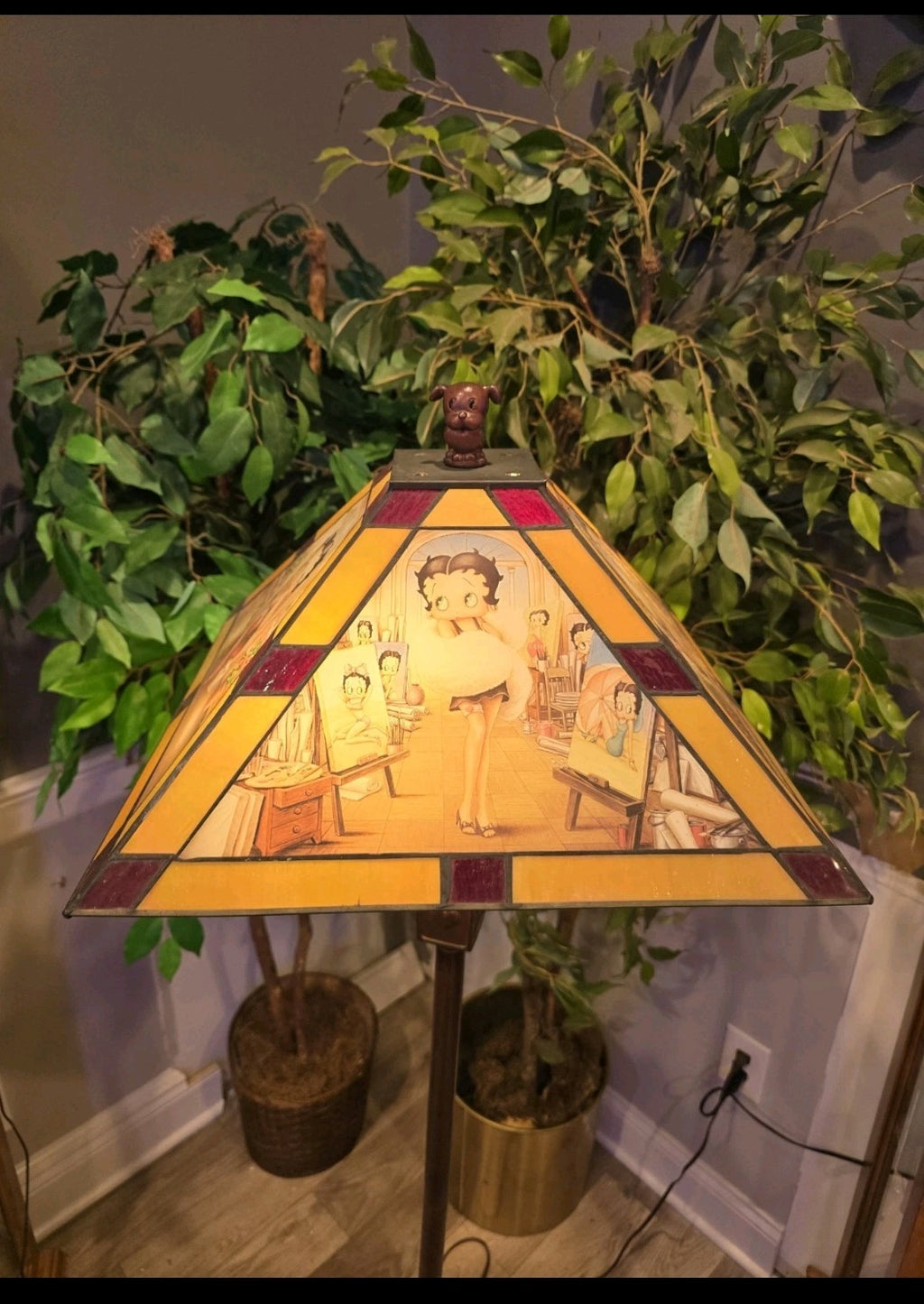 Rare 64” Betty Boop Stained Glass Floor Lamp 4 Scene Panels HTF