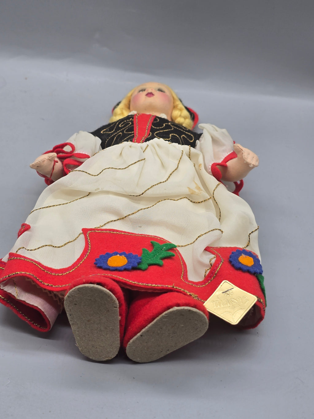 Vintage 10" Magis Roma Italian Souvenir Doll Folk Costume w/ Original Tag Blonde Cloth Doll