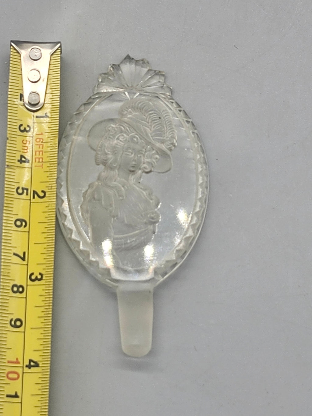 Vintage Frosted Glass Perfume Bottle Stopper Victorian Lady Intaglio Crystal