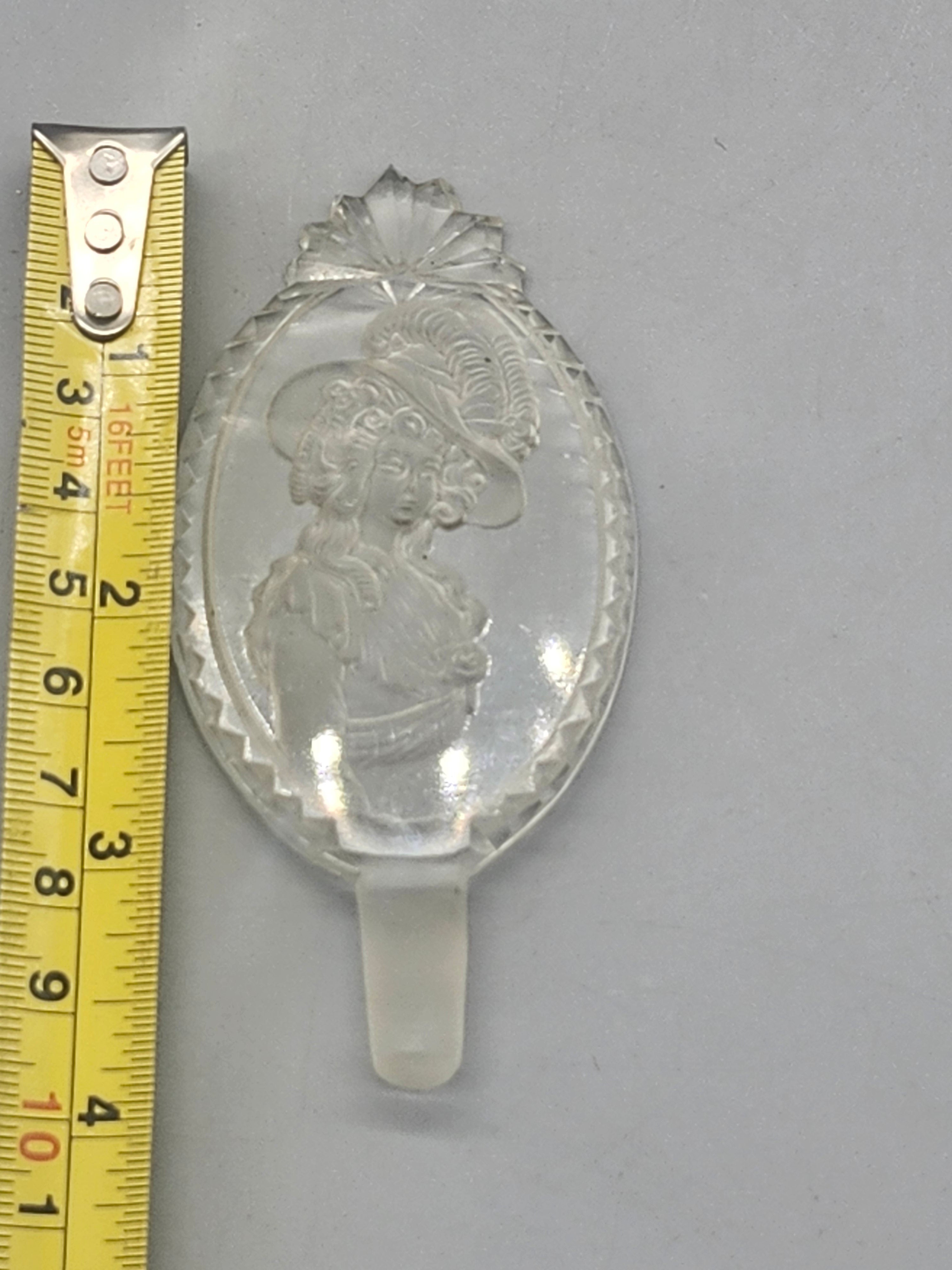 Vintage Frosted Glass Perfume Bottle Stopper Victorian Lady Intaglio Crystal
