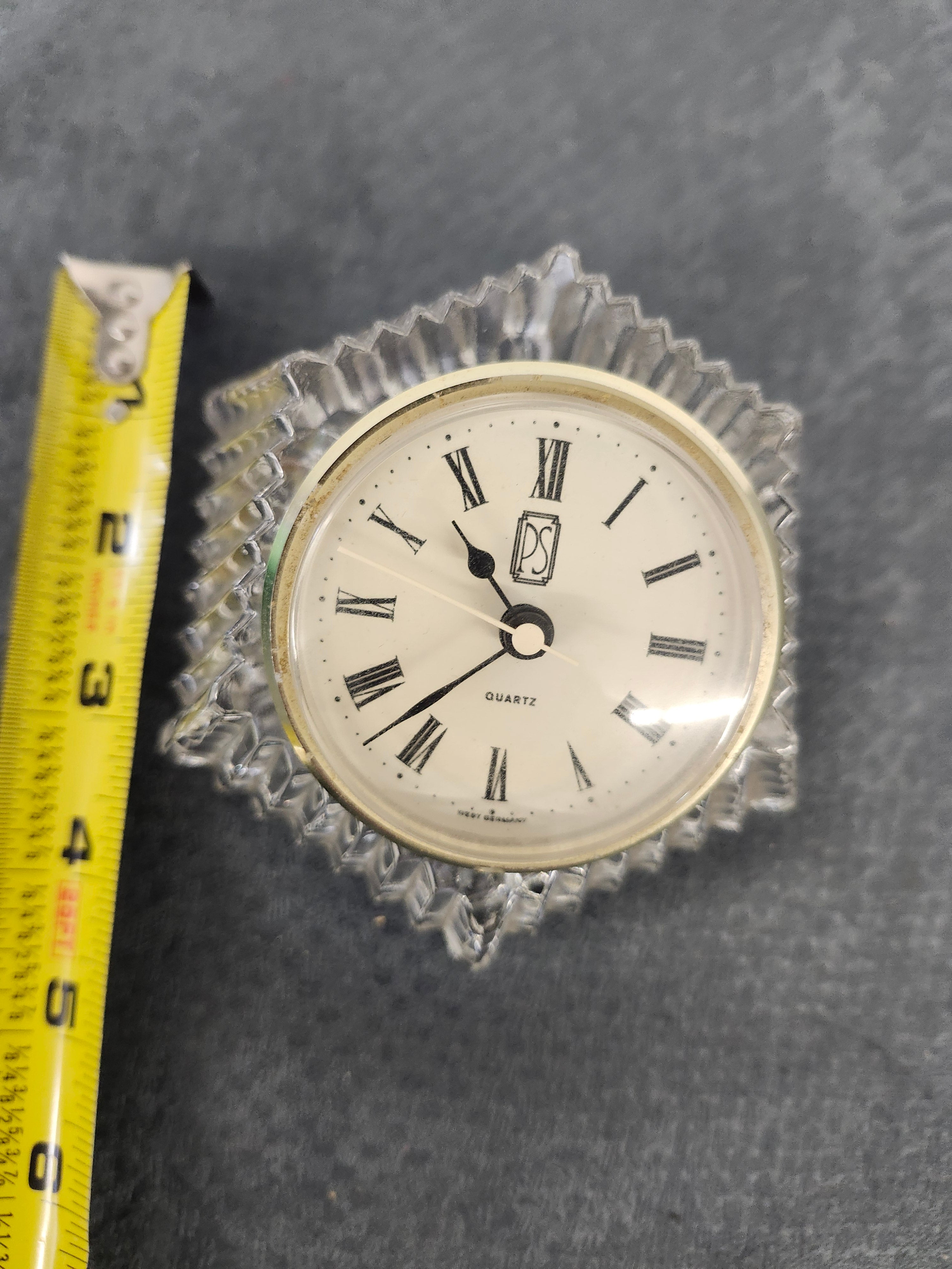 Vintage PS West Germany Quartz Crystal Glass Desk Clock Paperweight