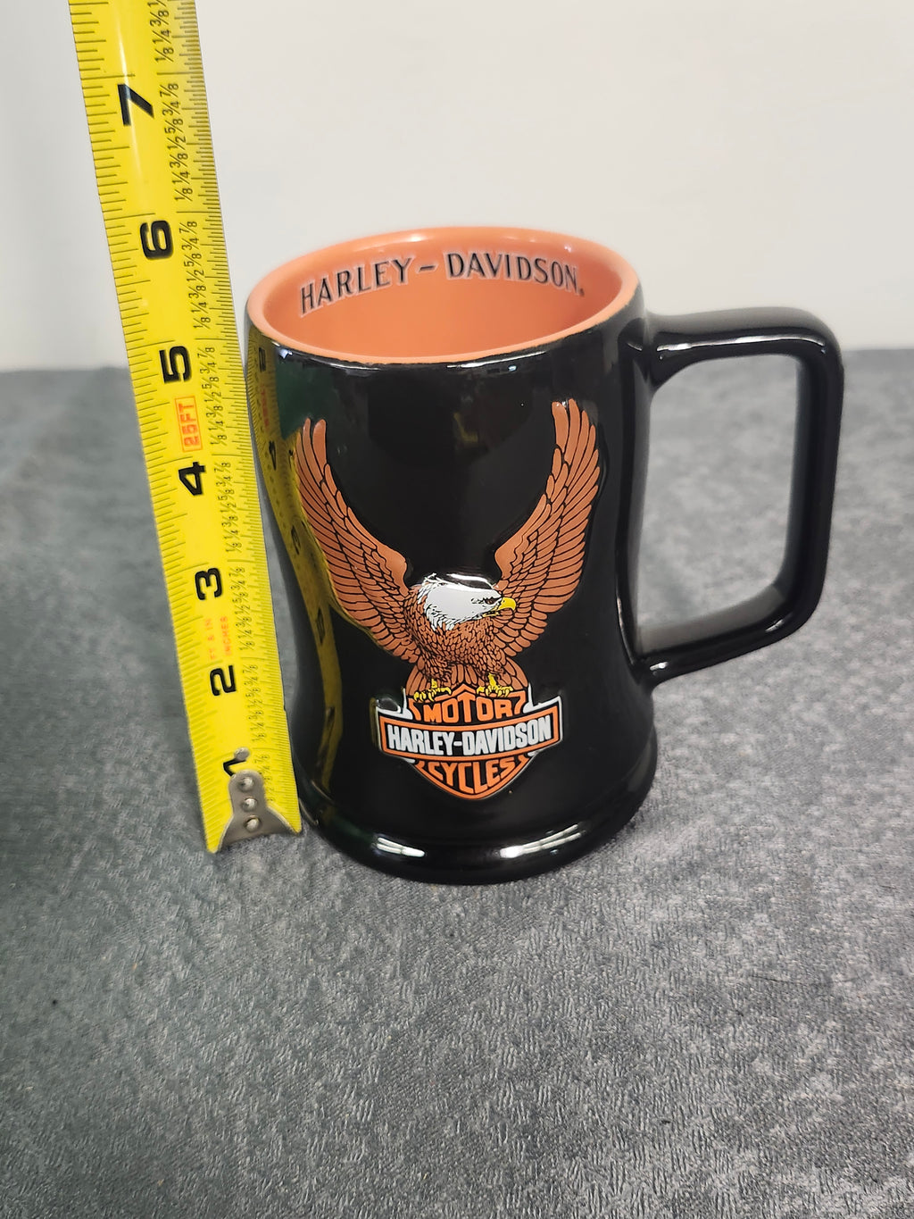 Harley-Davidson Eagle Black Ceramic Coffee Mug Orange Interior Licensed