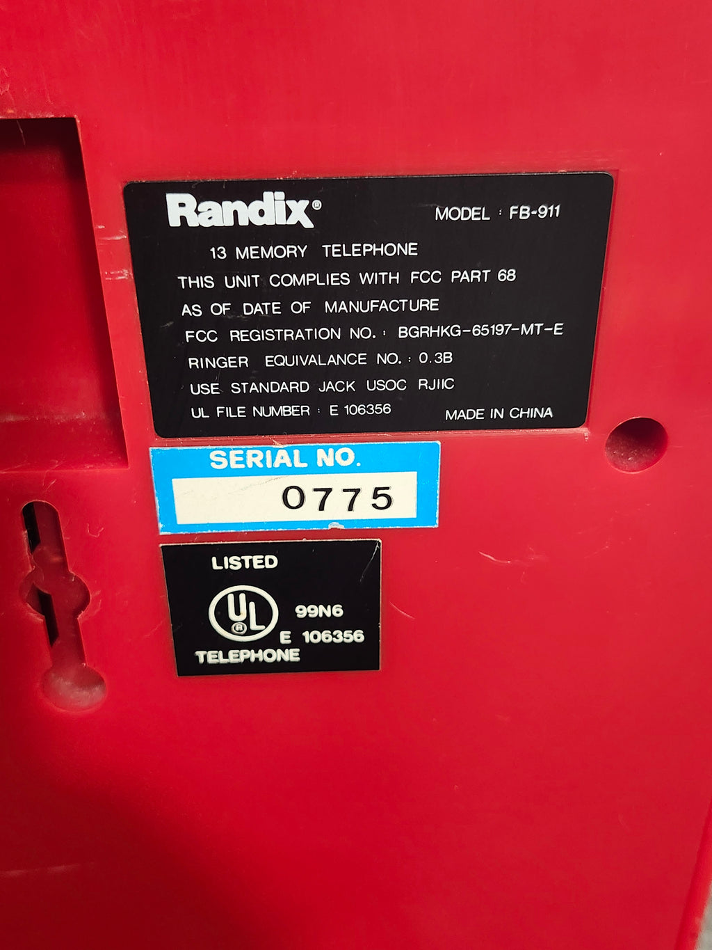 Randix FB-911 Emergency Fire Wall Telephone Phone Box Vintage Red untested