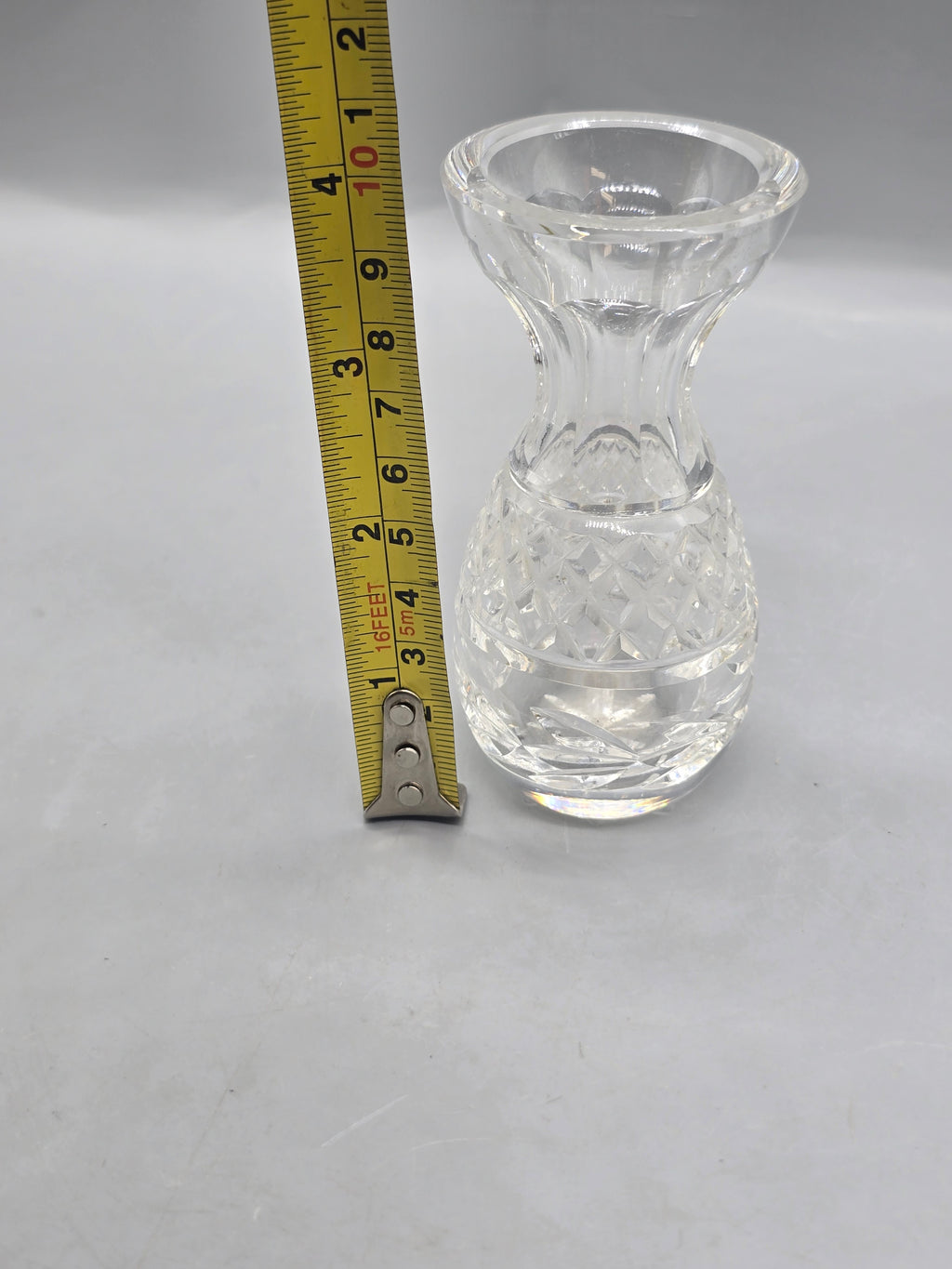 Vintage Clear Cut Crystal Bud Vase – Elegant Diamond Cut Glass Floral Vase