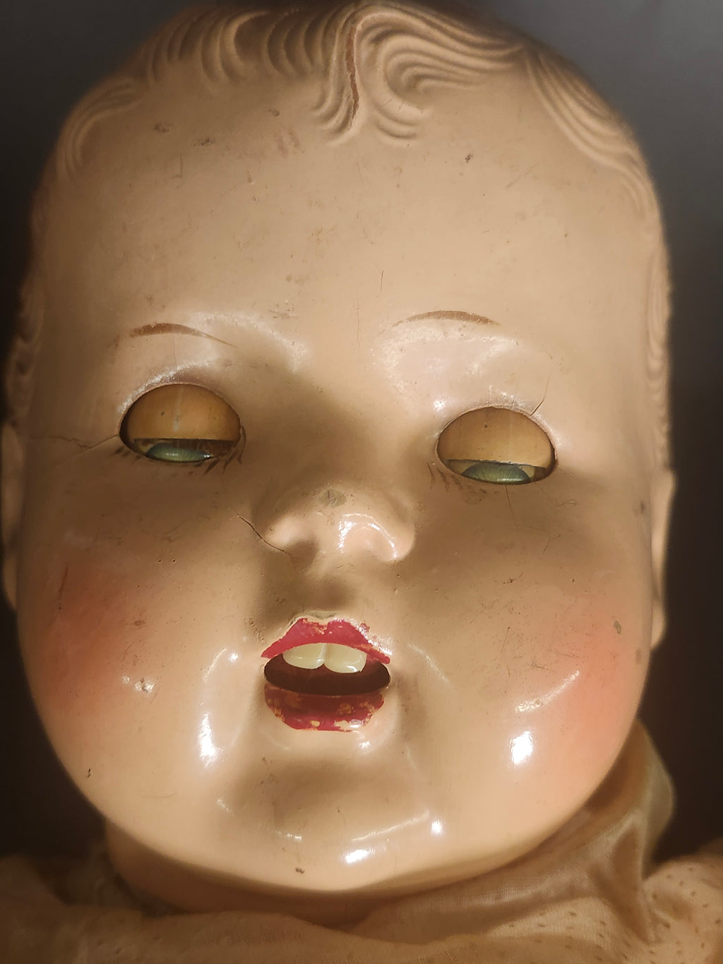 Vintage 1930s Composition Baby Doll 21” Sleep Eyes Teeth Original Clothing