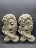 Vintage Art Deco Style Lady Wall Plaques Chalkware/Plaster Wall Hanging Set of 2 – 10"