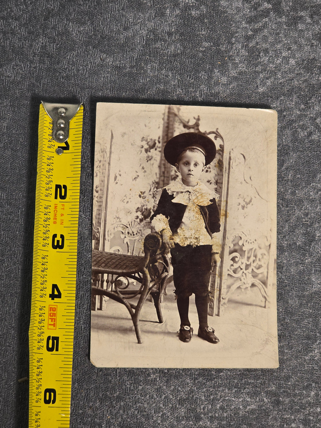 Antique Victorian Cabinet Card Photograph Child in Fancy Outfit & Wide-Brim Hat