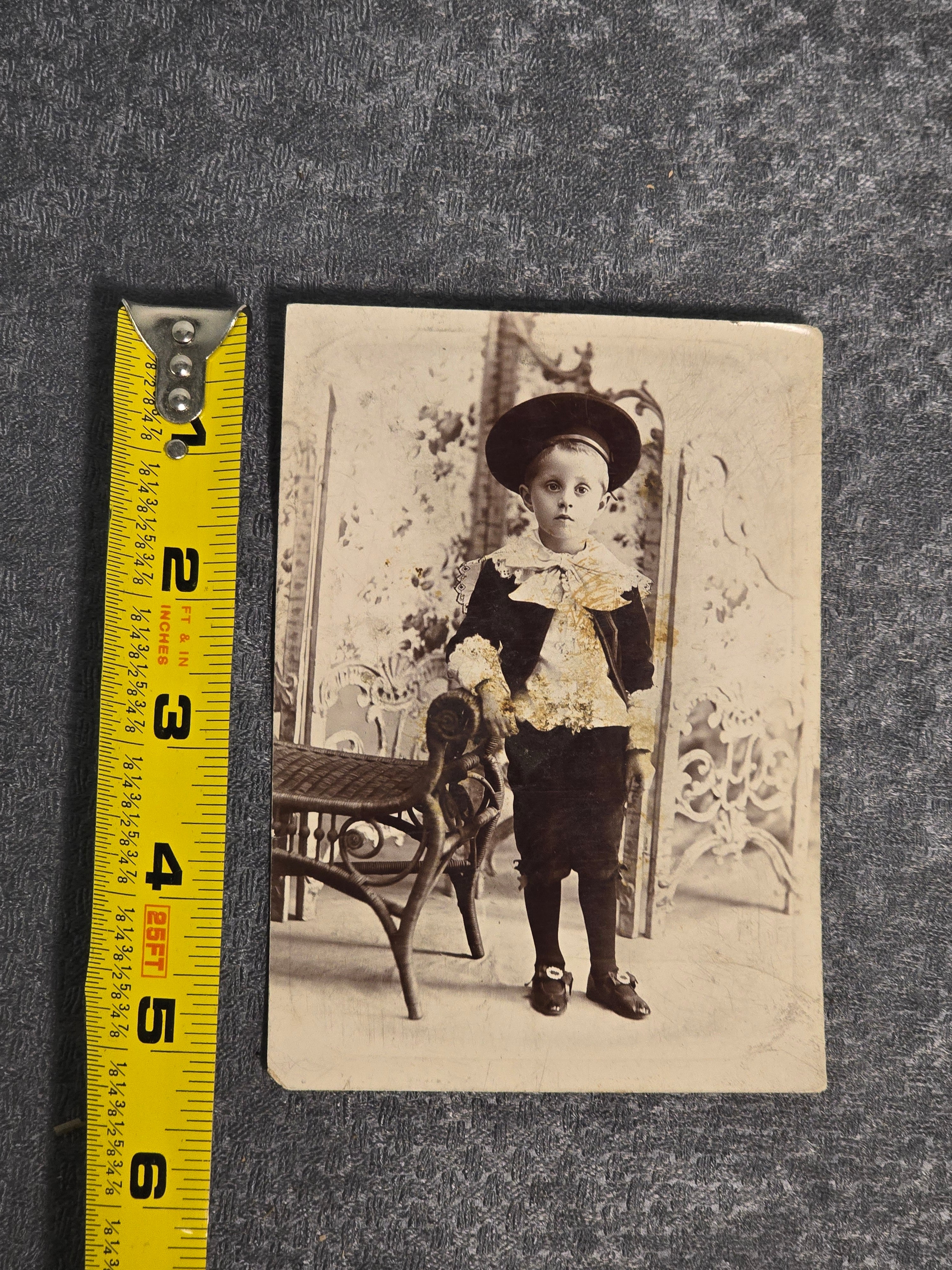 Antique Victorian Cabinet Card Photograph Child in Fancy Outfit & Wide-Brim Hat