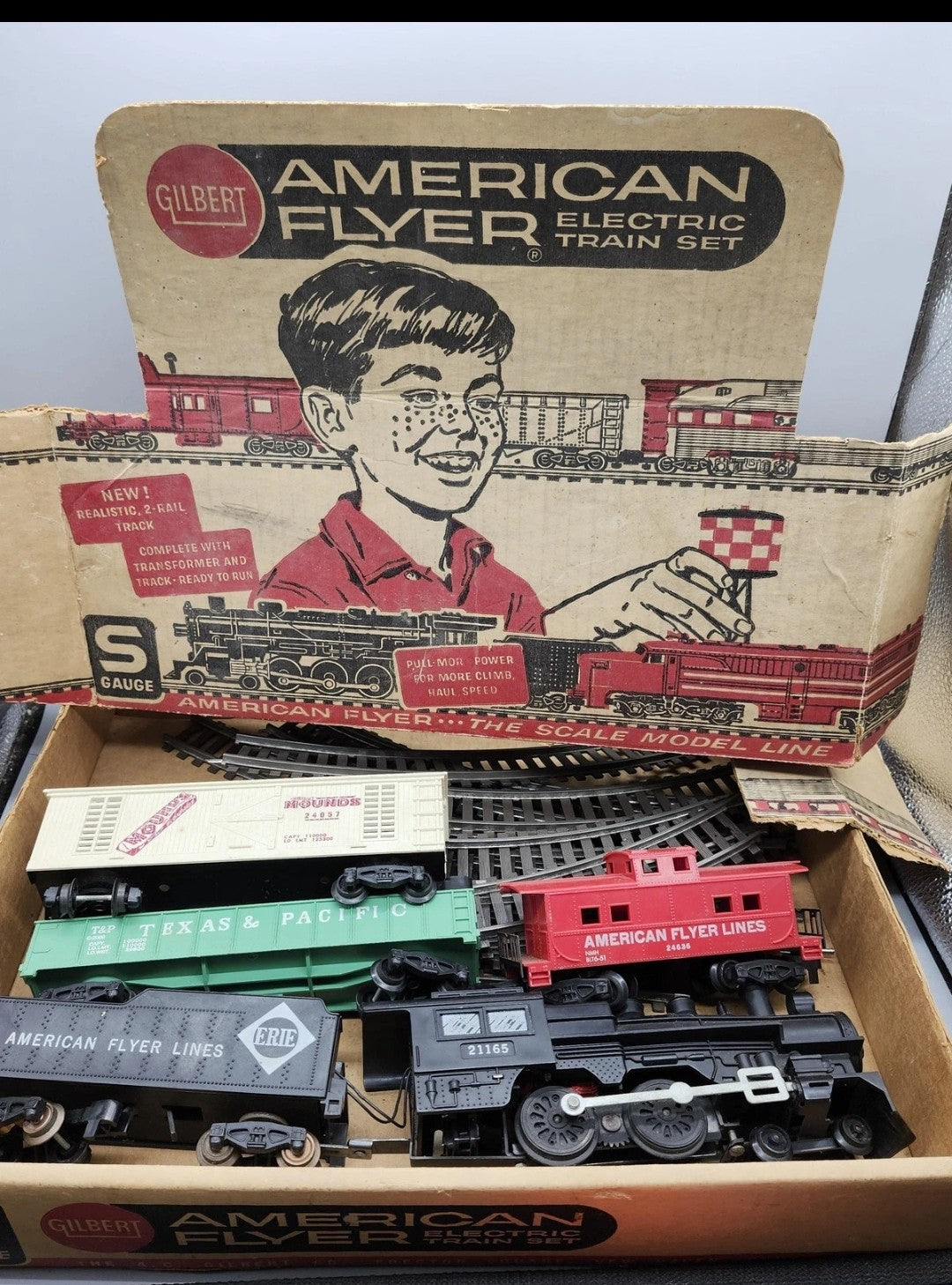 Vintage American Flyer S Gauge Electric Train Set 20705 Steam Freight Cars Track