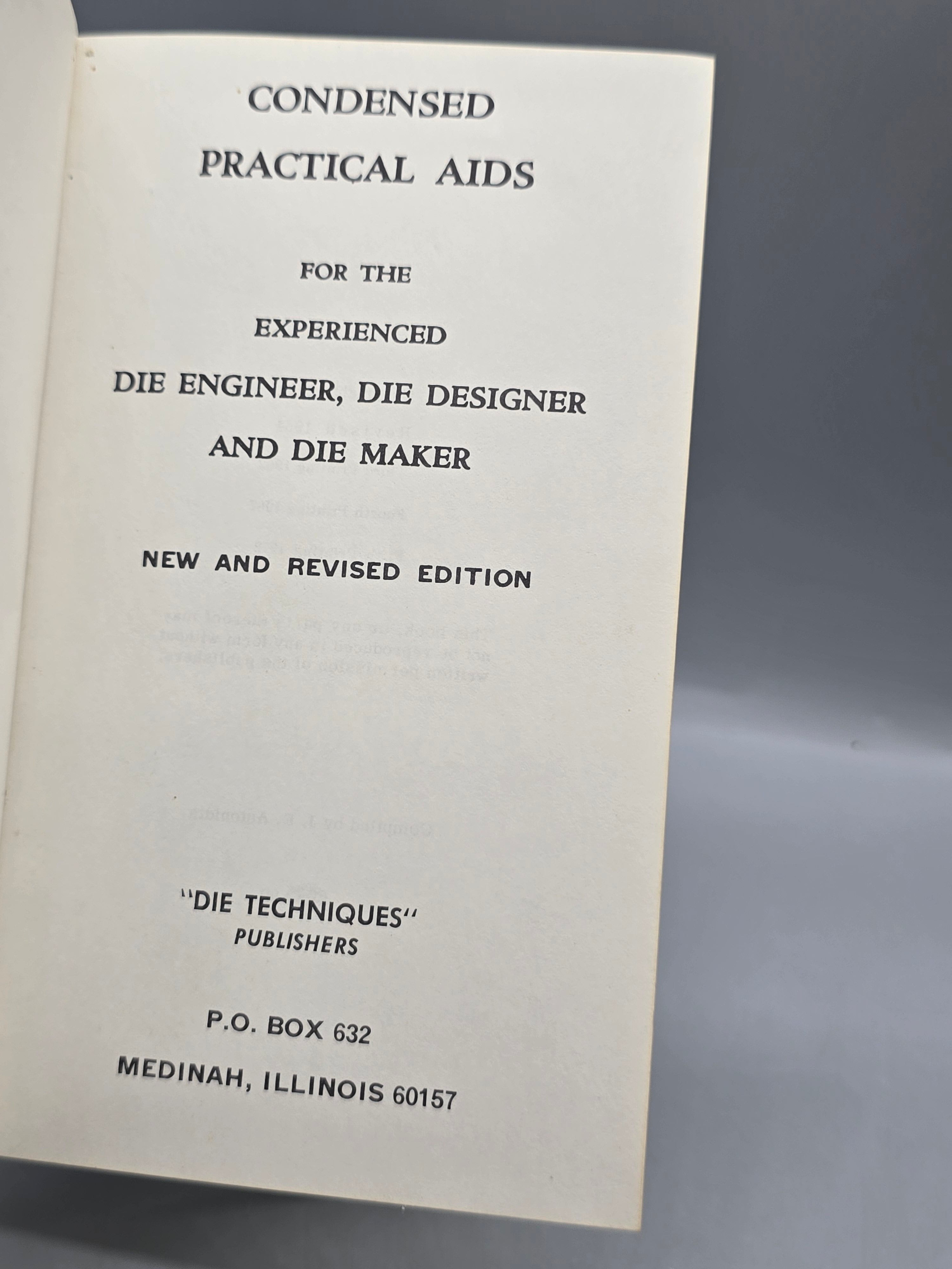 Vintage 1972 Condensed Practical Aids for Die Engineers & Die Makers book