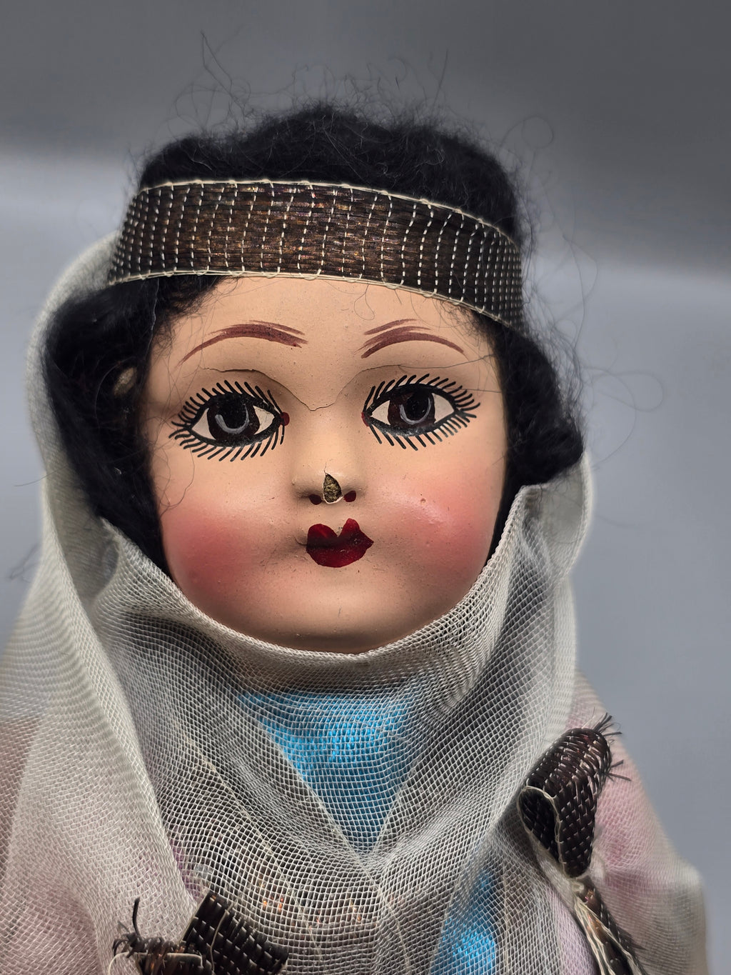 Vintage 10" Middle Eastern Bedouin Souvenir Doll Traditional Veil Costume Hand Painted Face