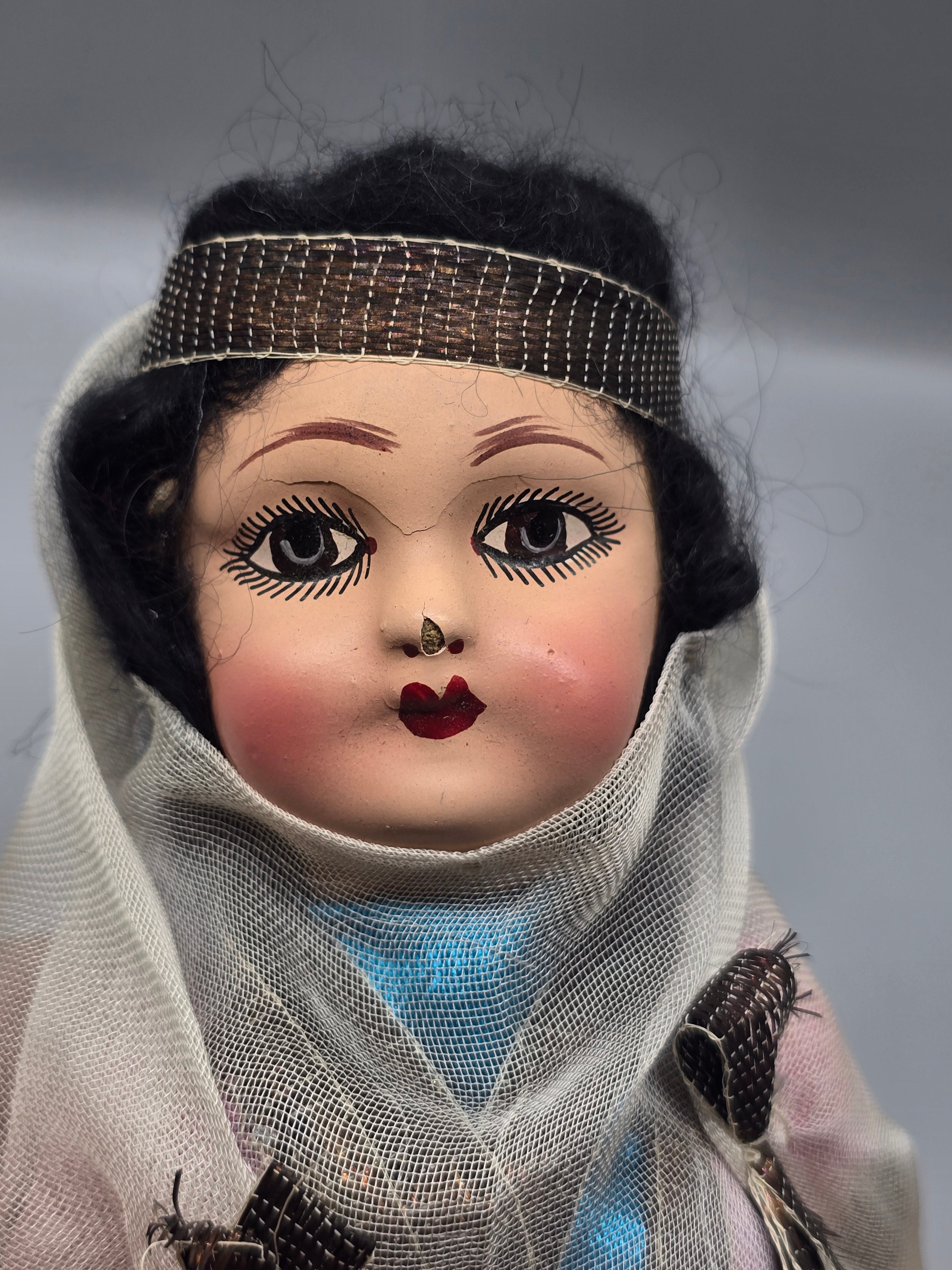 Vintage 10" Middle Eastern Bedouin Souvenir Doll Traditional Veil Costume Hand Painted Face