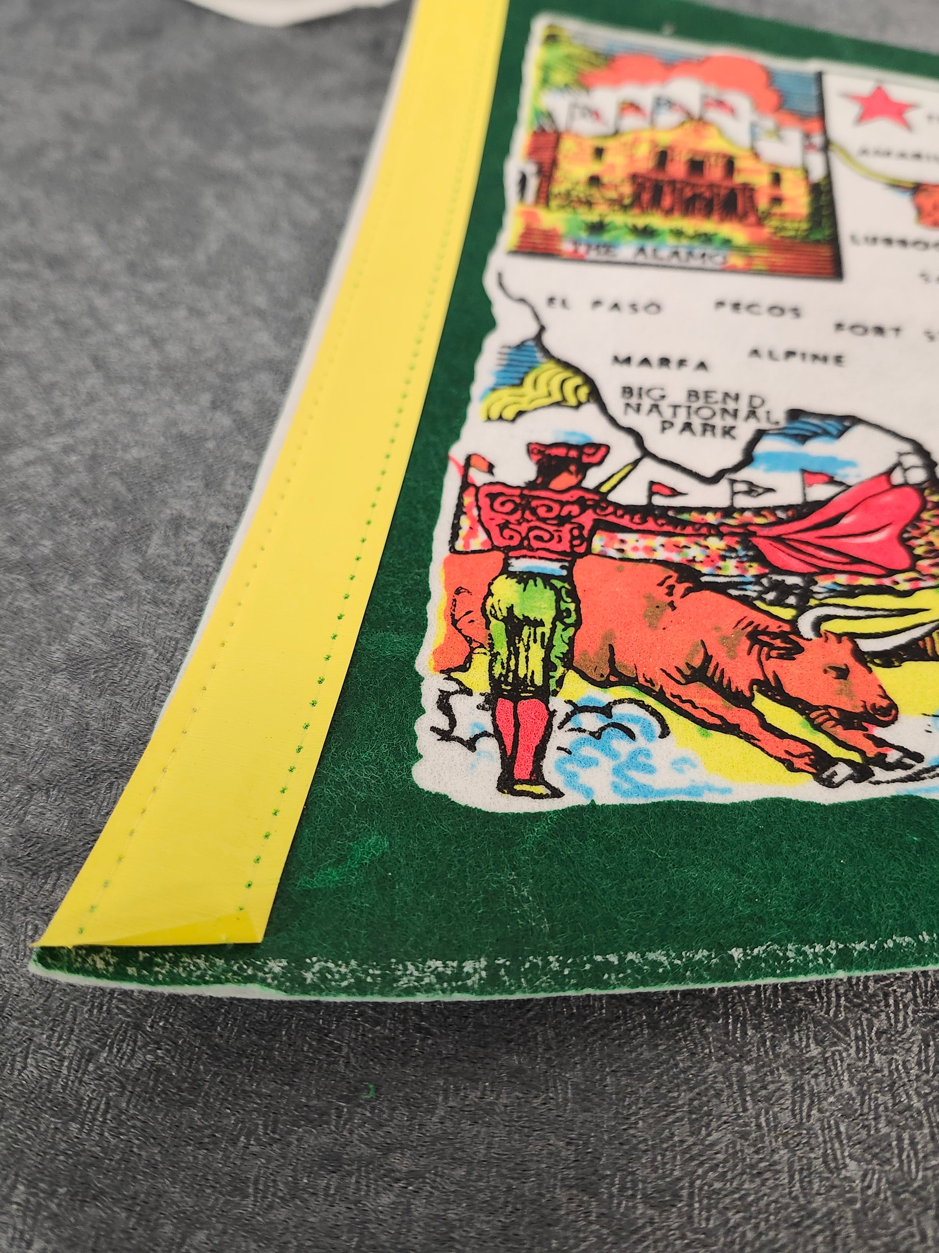 Vintage Texas Souvenir Felt Pennant 31" State Map Alamo Six Flags Cowboy