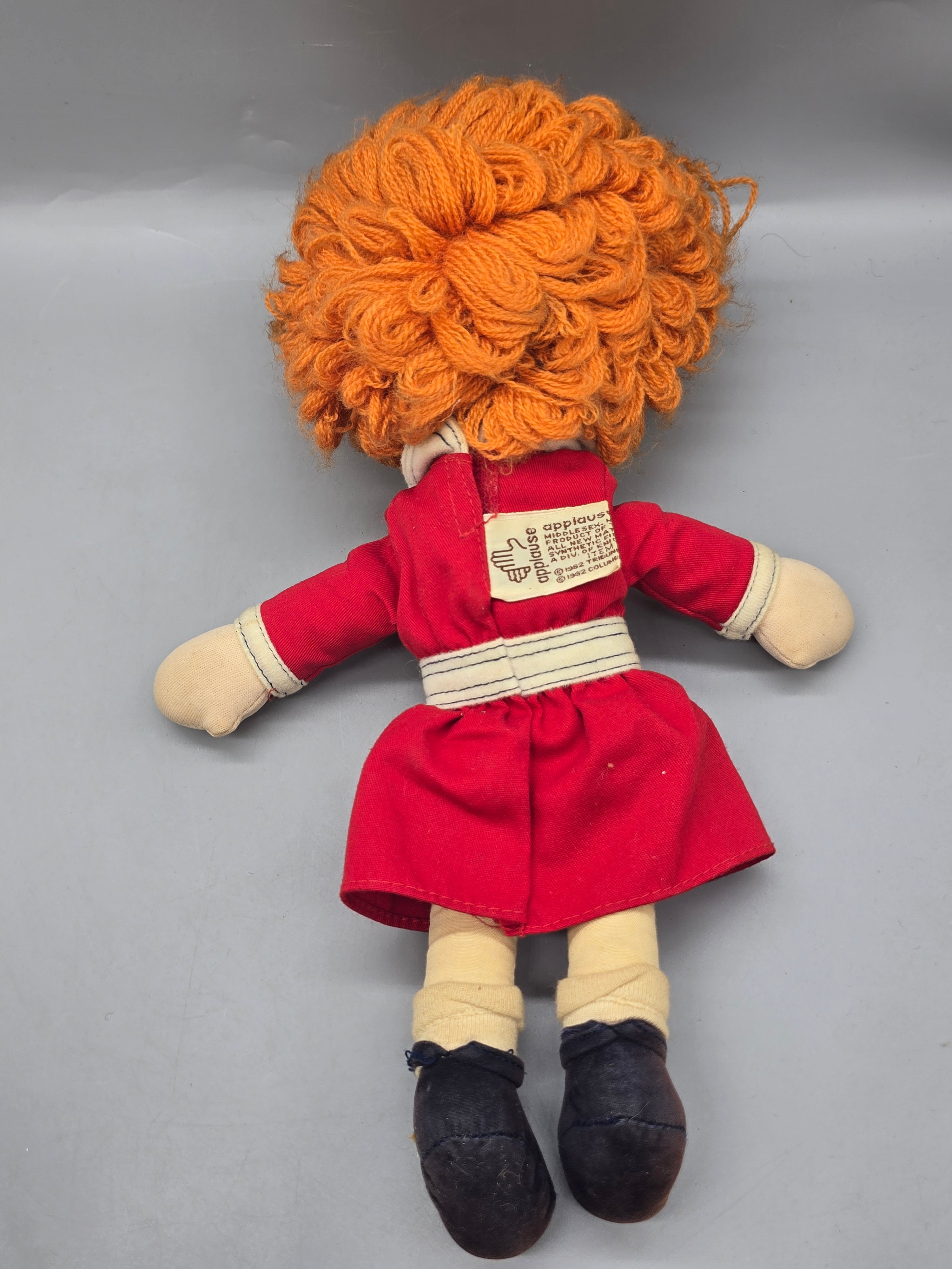 Vintage 1982 Applause Annie Rag Doll 12" Red Dress Yarn Hair Soft Cloth Plush